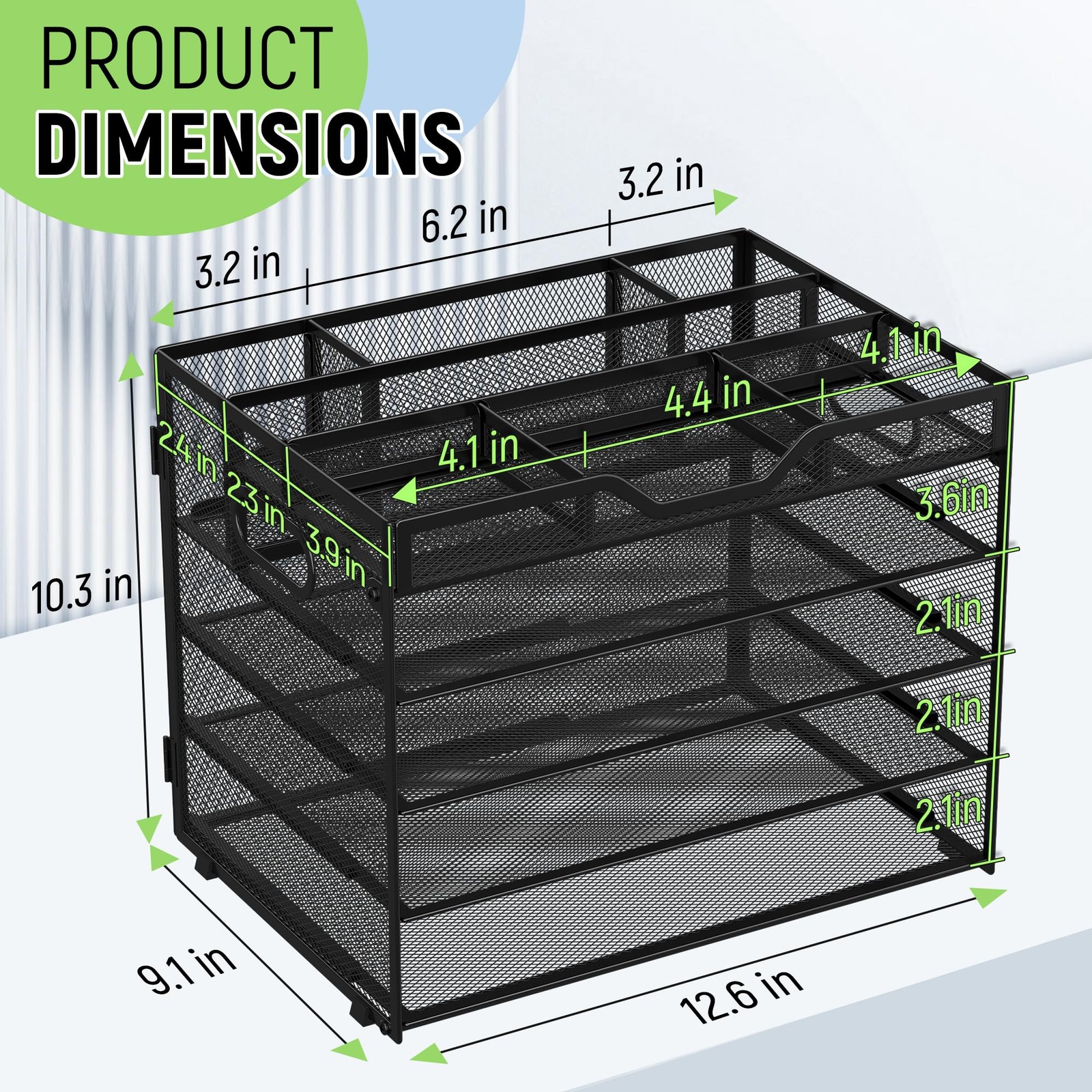 Docnest 5 Tier Mesh Desk Organizer with Adjustable 12.6 x 9.1 x10.3, Black