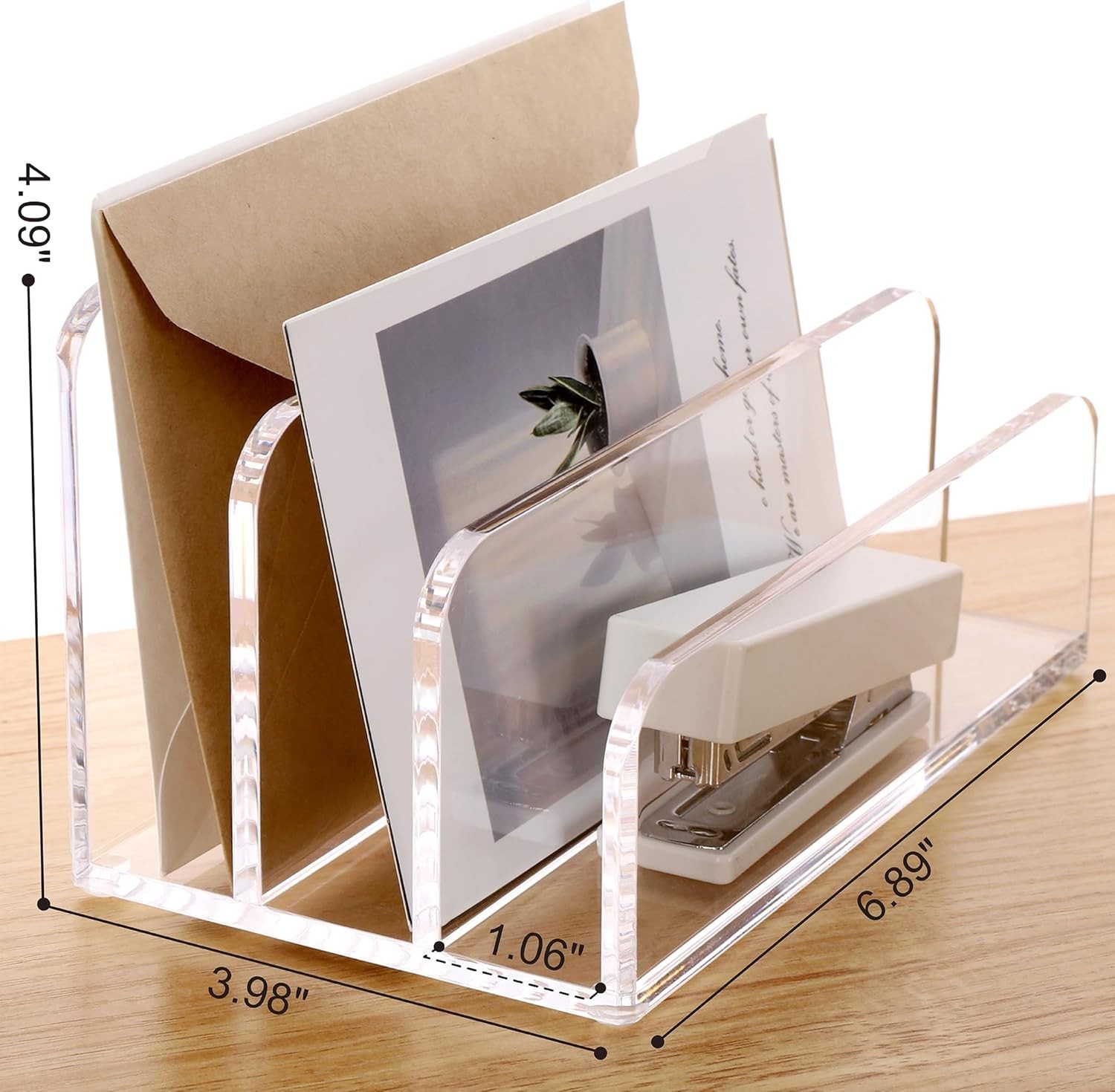 Elegant Acrylic Mail Sorter with 3 Laddered Compartments for Organized Desktops