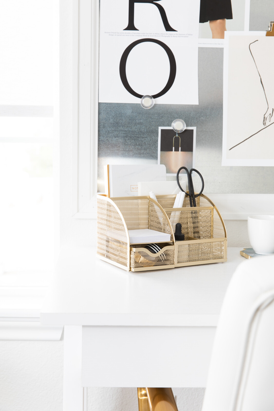 Blu Monaco Unique Metal Gold Desk Organizer with Drawer