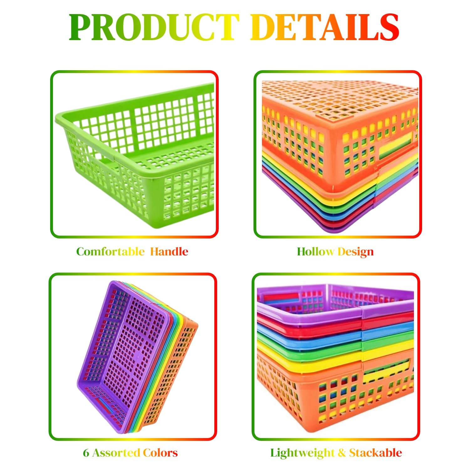 6 Pack Plastic Turn in Paper Trays for Classroom, Colorful Storage Bin Basket…