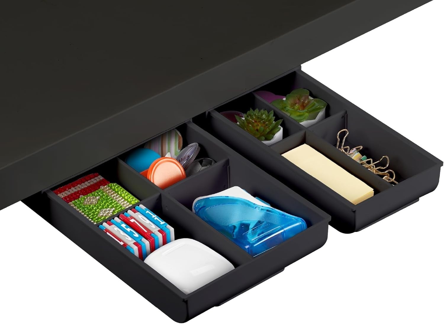 Bostich under Desk Drawer, Self-Adhesive Slide Out Storage Organizer 2-pack