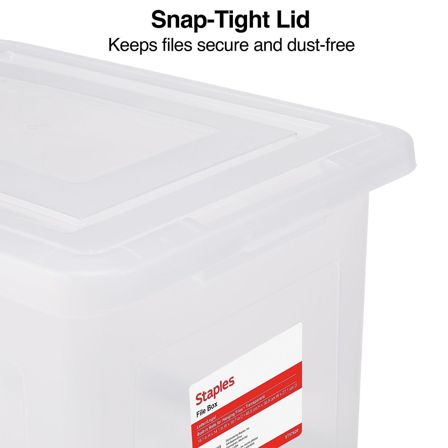 STAPLES Hanging File Folder Box, Storage Bin Organizer, Snap 1 Pack, Clear