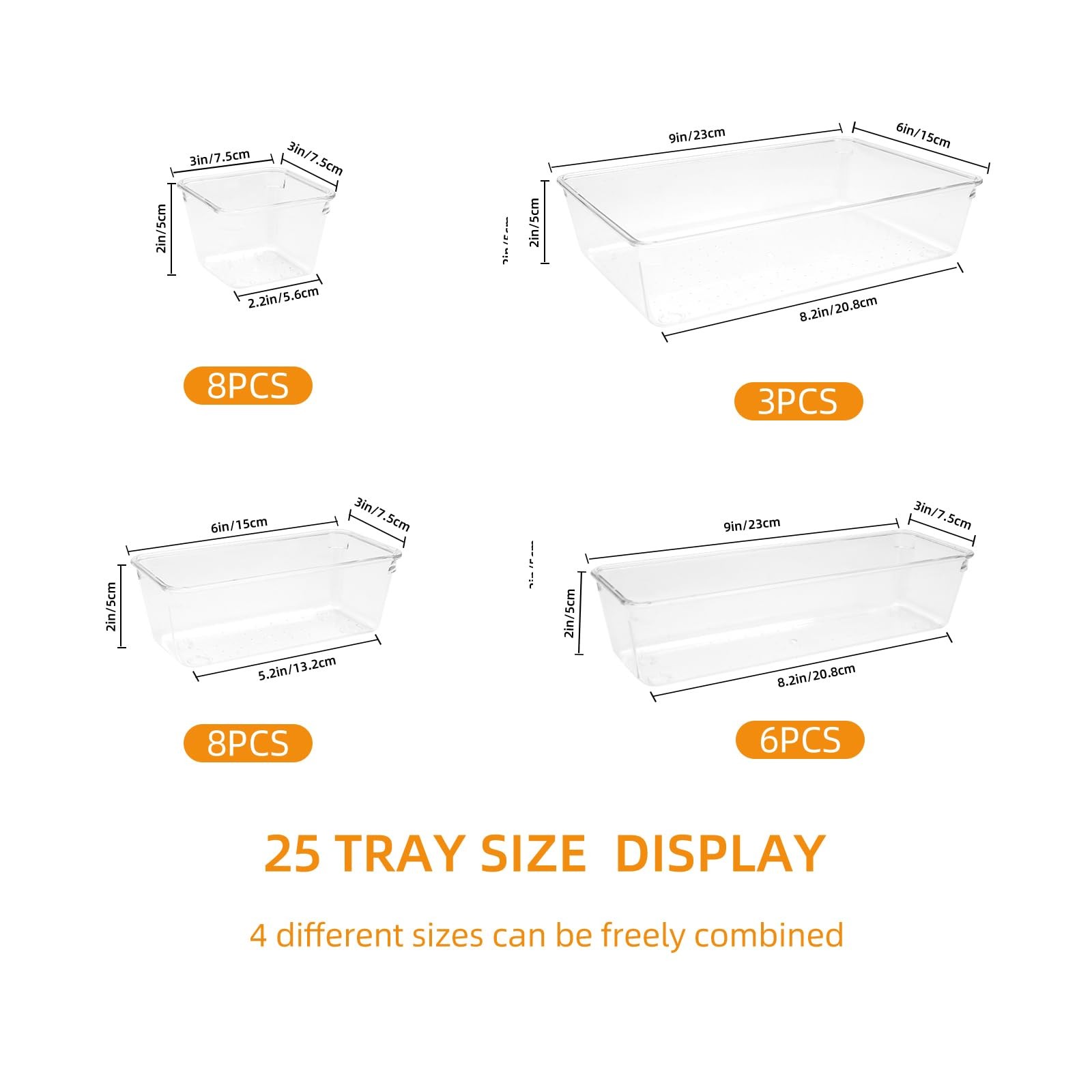 Clear Acrylic Drawer Organizers Set Storage for Makeup, Office Desk Small Van…