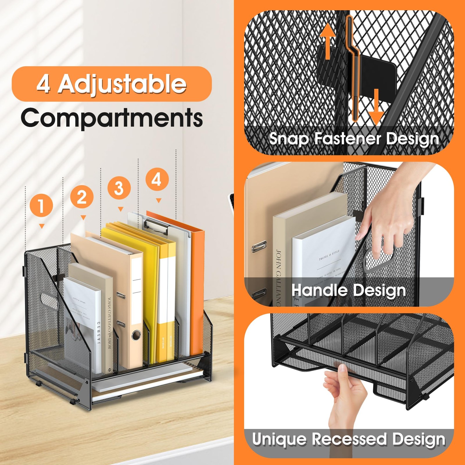Best Desk File Folder Holder Organizer-4 Vertical Compartments Racks and Paper