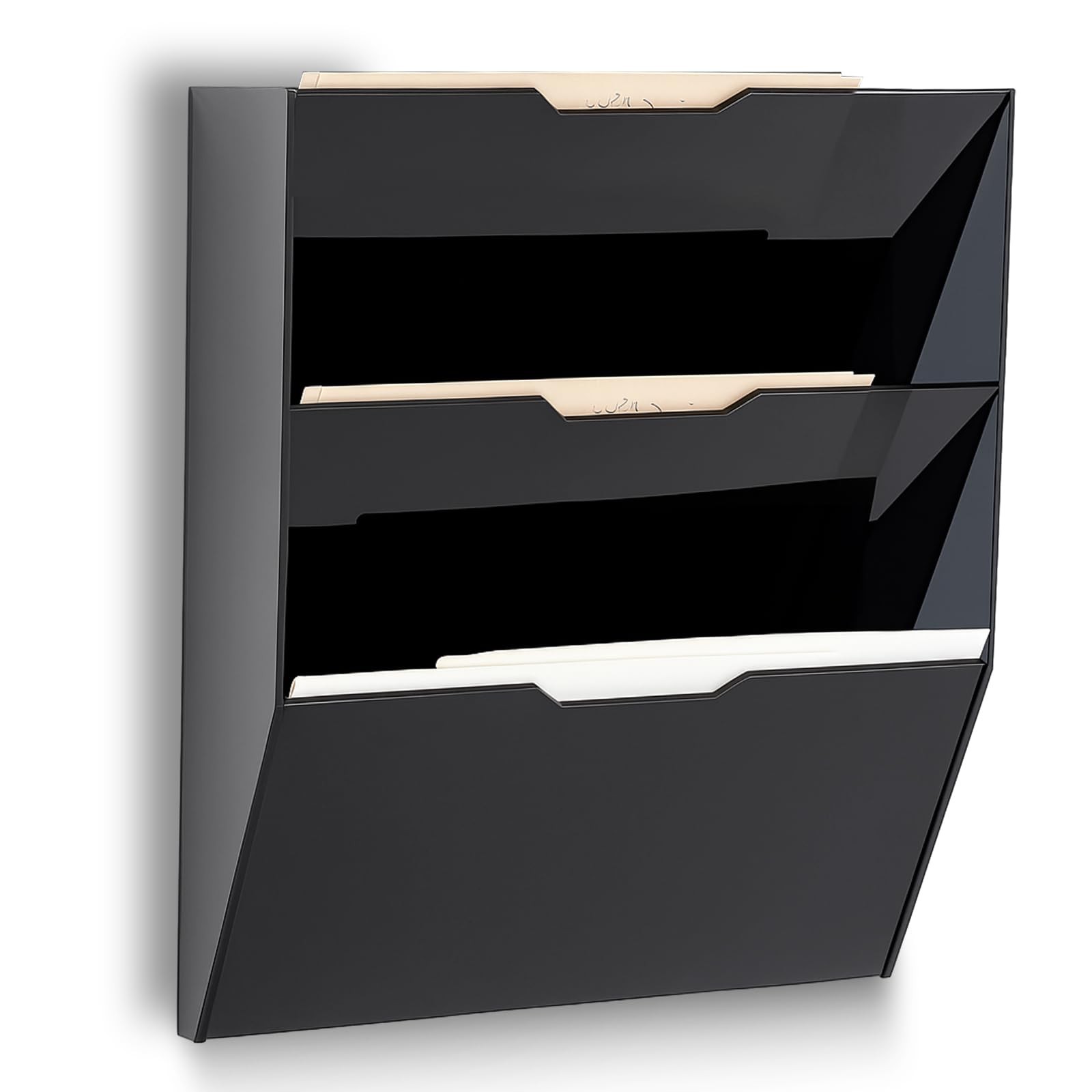 Black Acrylic 3 Tier Wall Mounted Mail Sorter Letter Holder Hanging Organizer