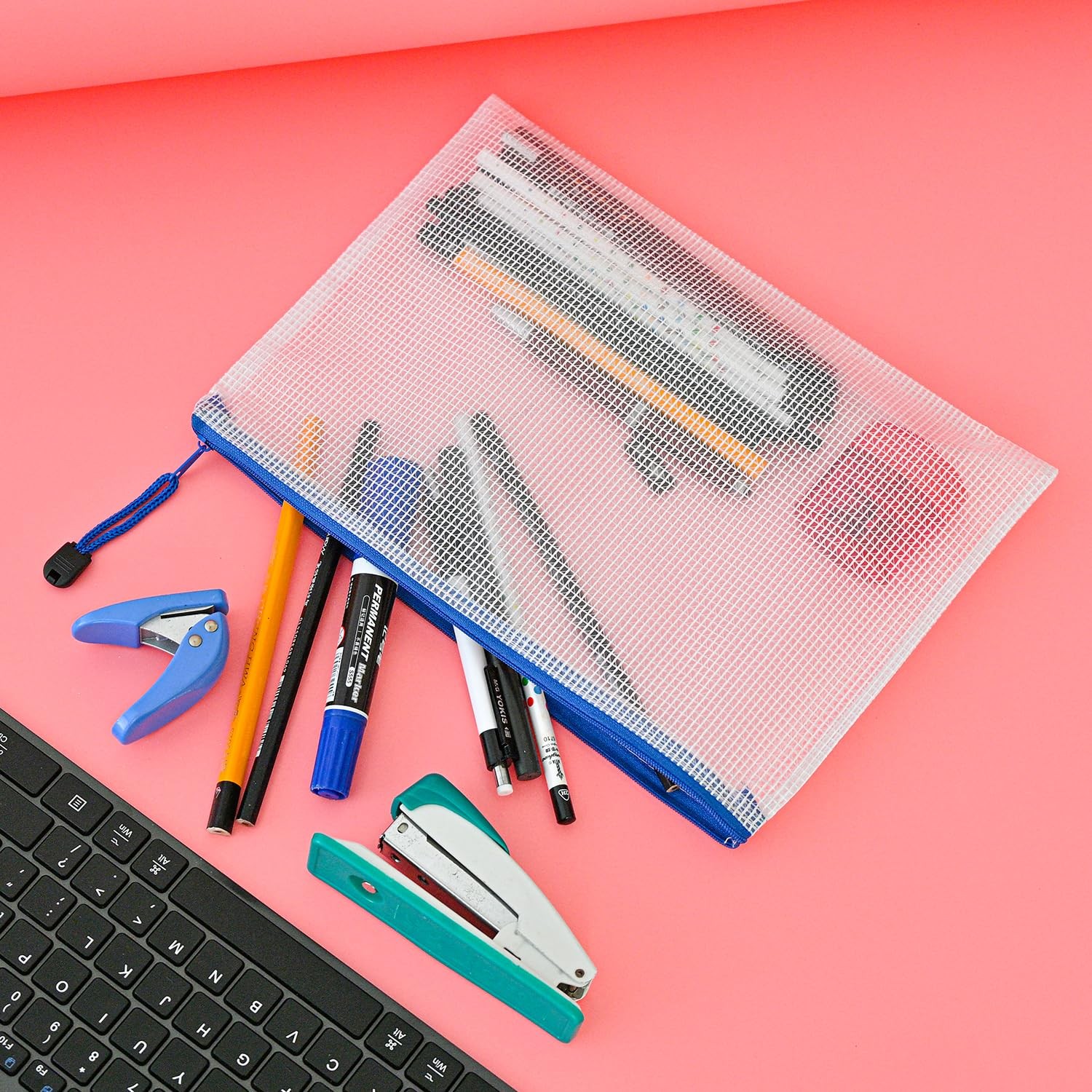 10 Pcs Zipper File Bags, Waterproof Plastic Mesh Pouch for Office School, Boa…