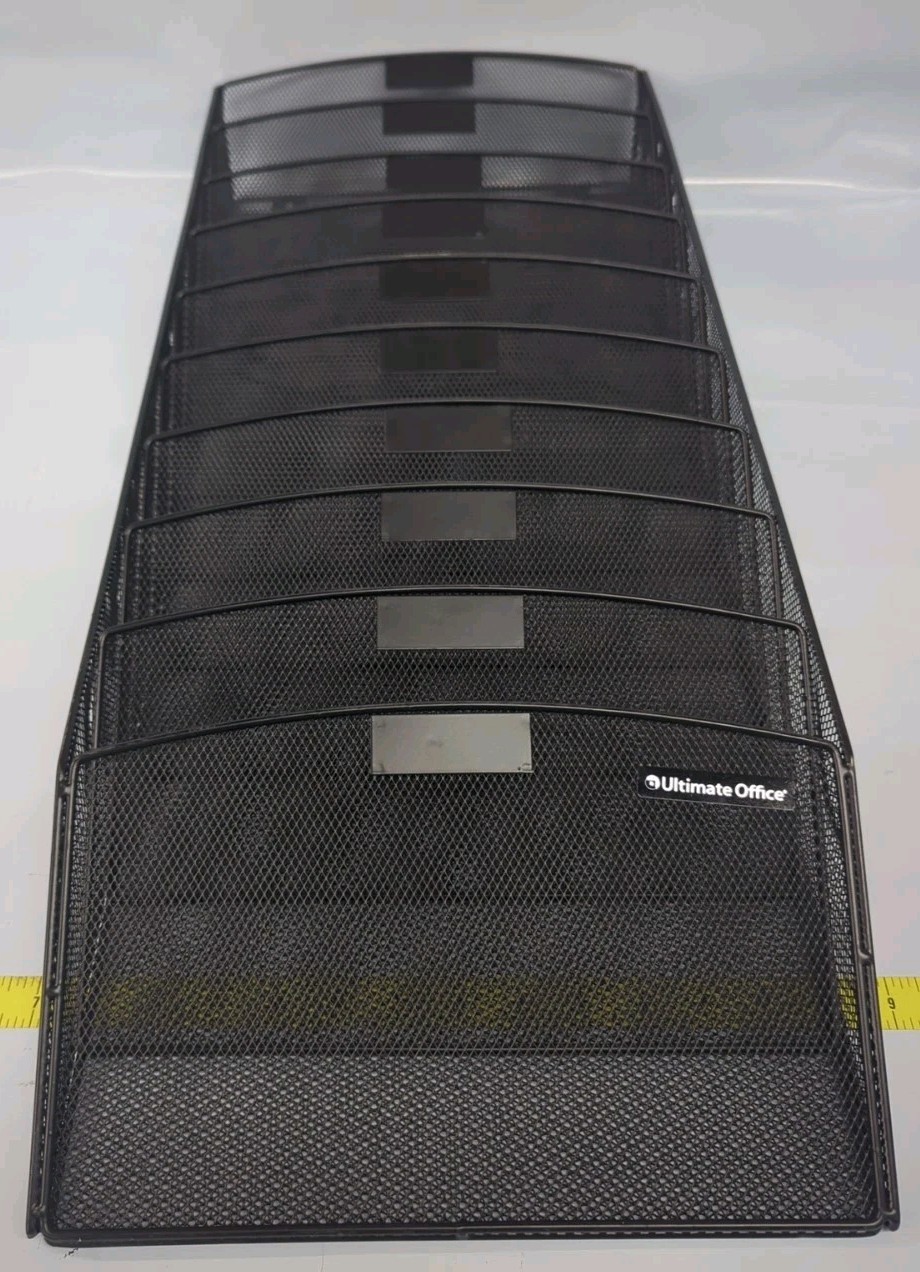 Black 10-Tier Metal Mesh Wall File Organizer Rack Office Home Storage