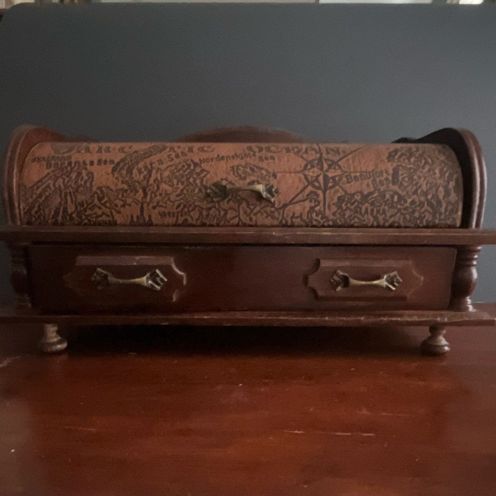 London Leather Wood Roll Top Desktop Organizer with Drawers