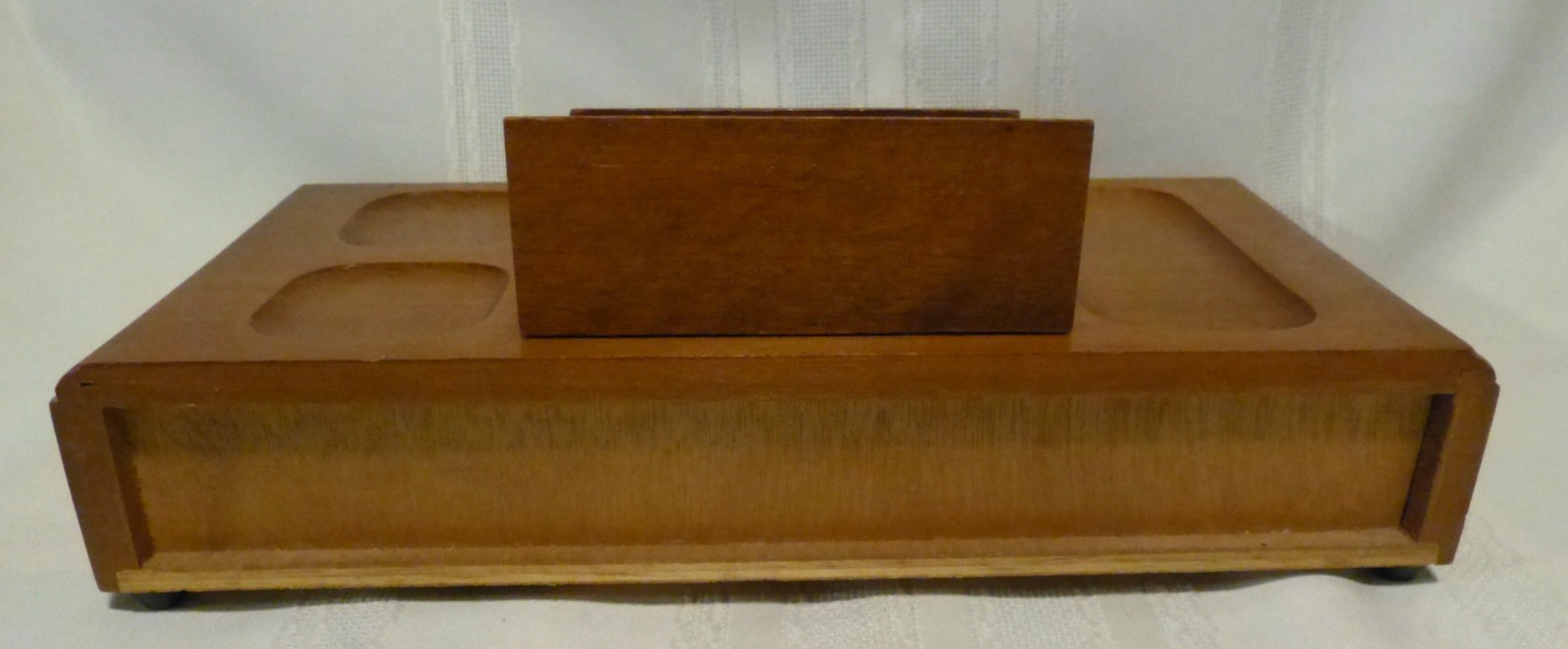 Vintage London Leather Men’s Wood Jewelry Valet Box, MCM, Brass Drawer Pull