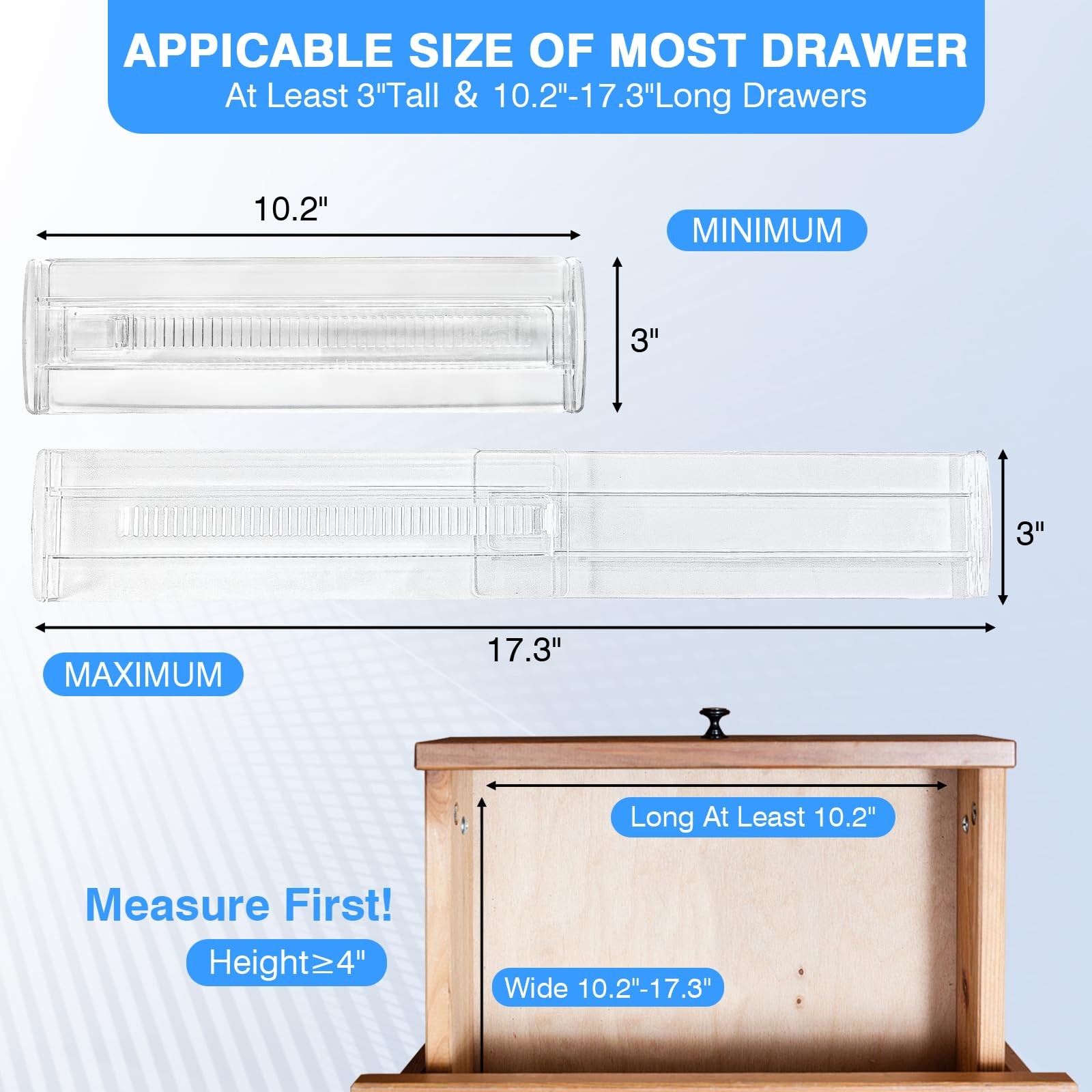 Biytyc 3-Pack Clear Drawer Organizer, Adjustable & Expandable Drawer Divider …