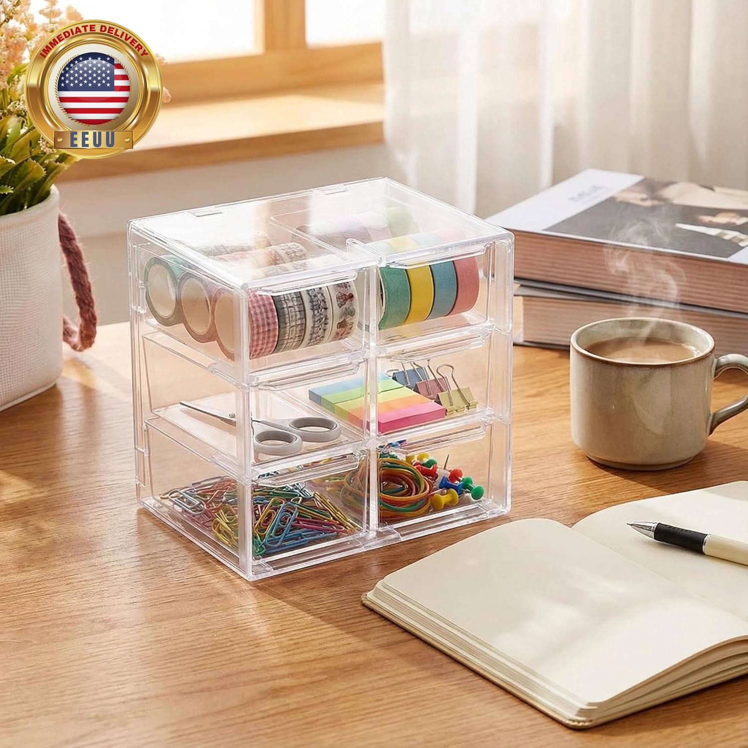 Acrylic Drawer Organizer, Clear Desk Organizer with Drawer, Plastic Stackable St