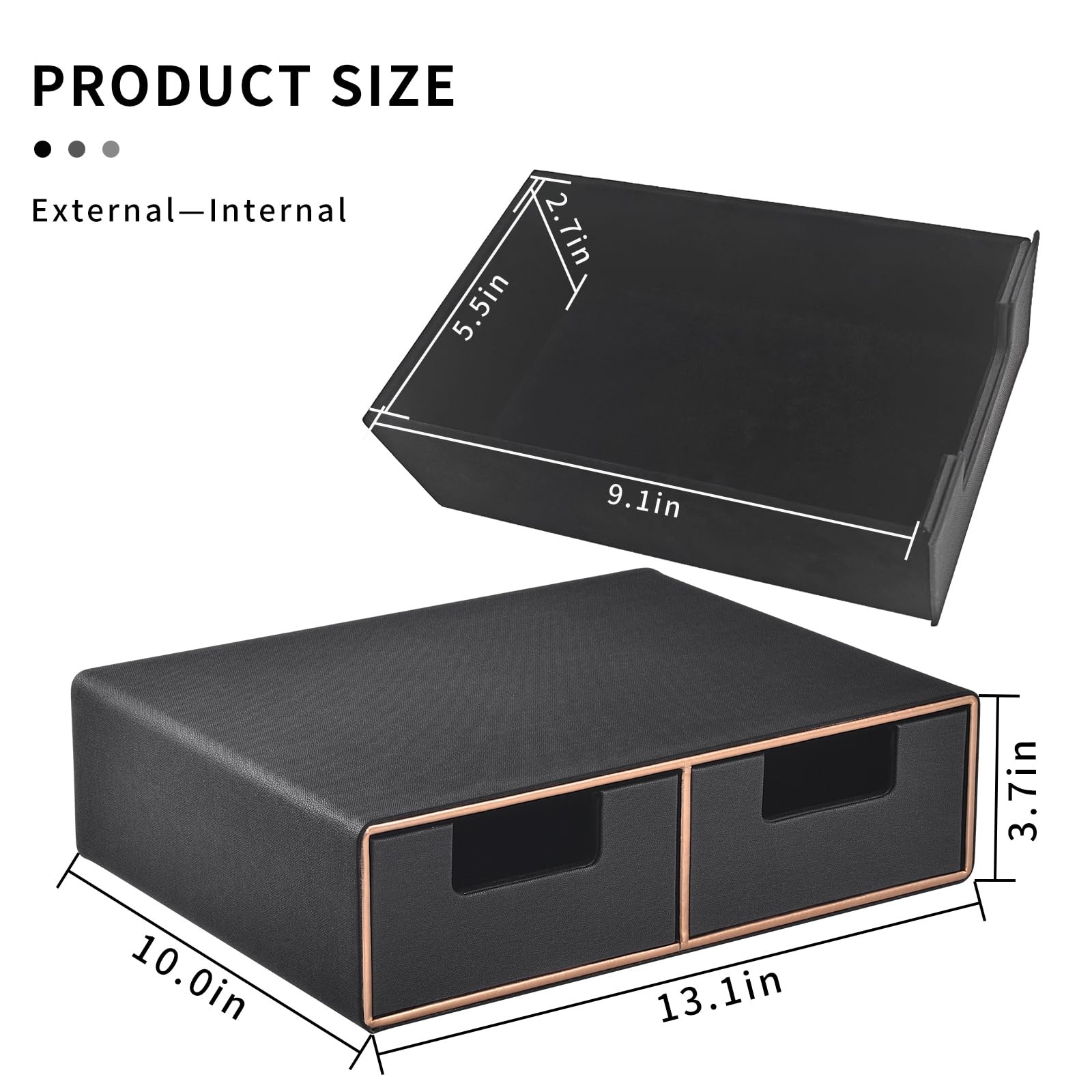 Linen Leather Desk Organizer and monitor stand with Drawers－Mini Desktop Draw…