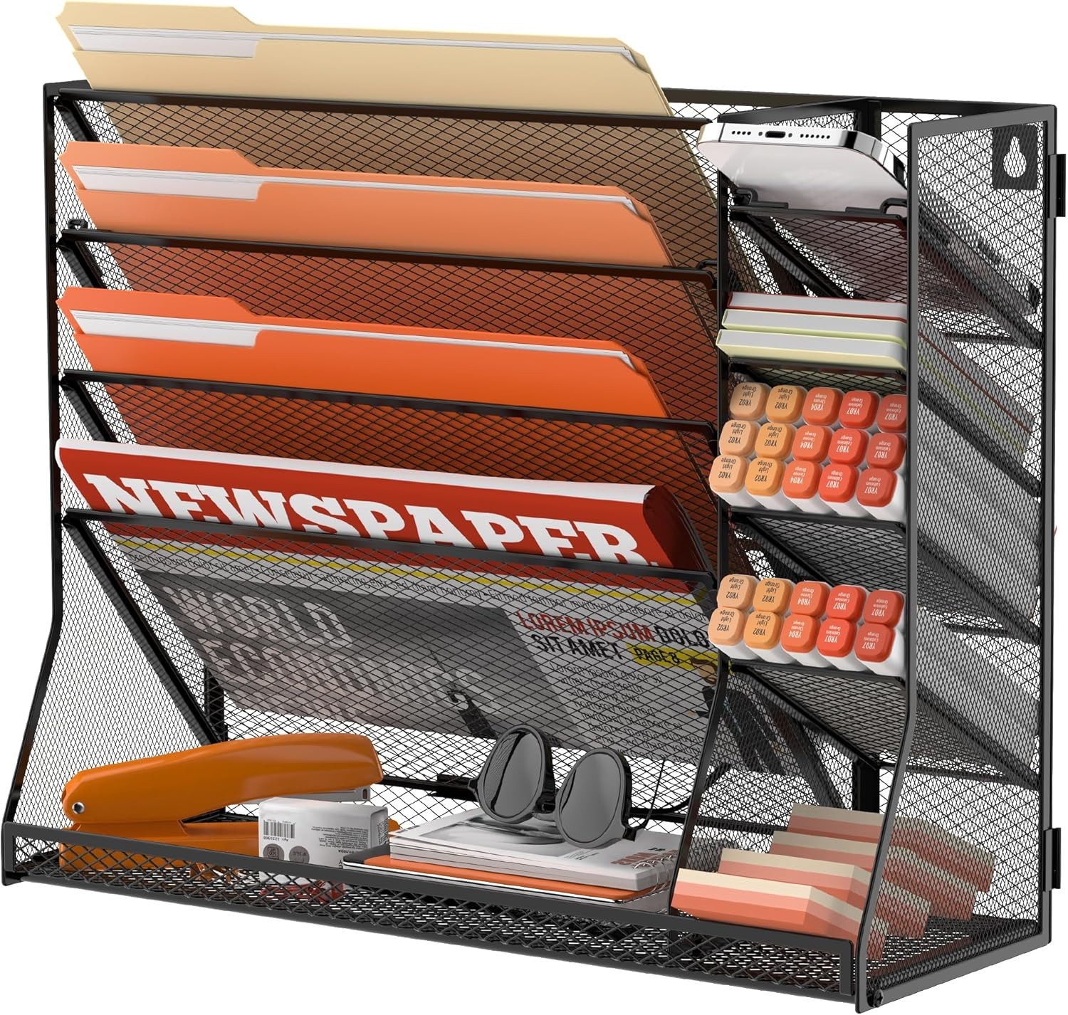 Wall File Organizer, 5-Tier Office Wall Organizer with 4 Pen Holders, Wall Organ