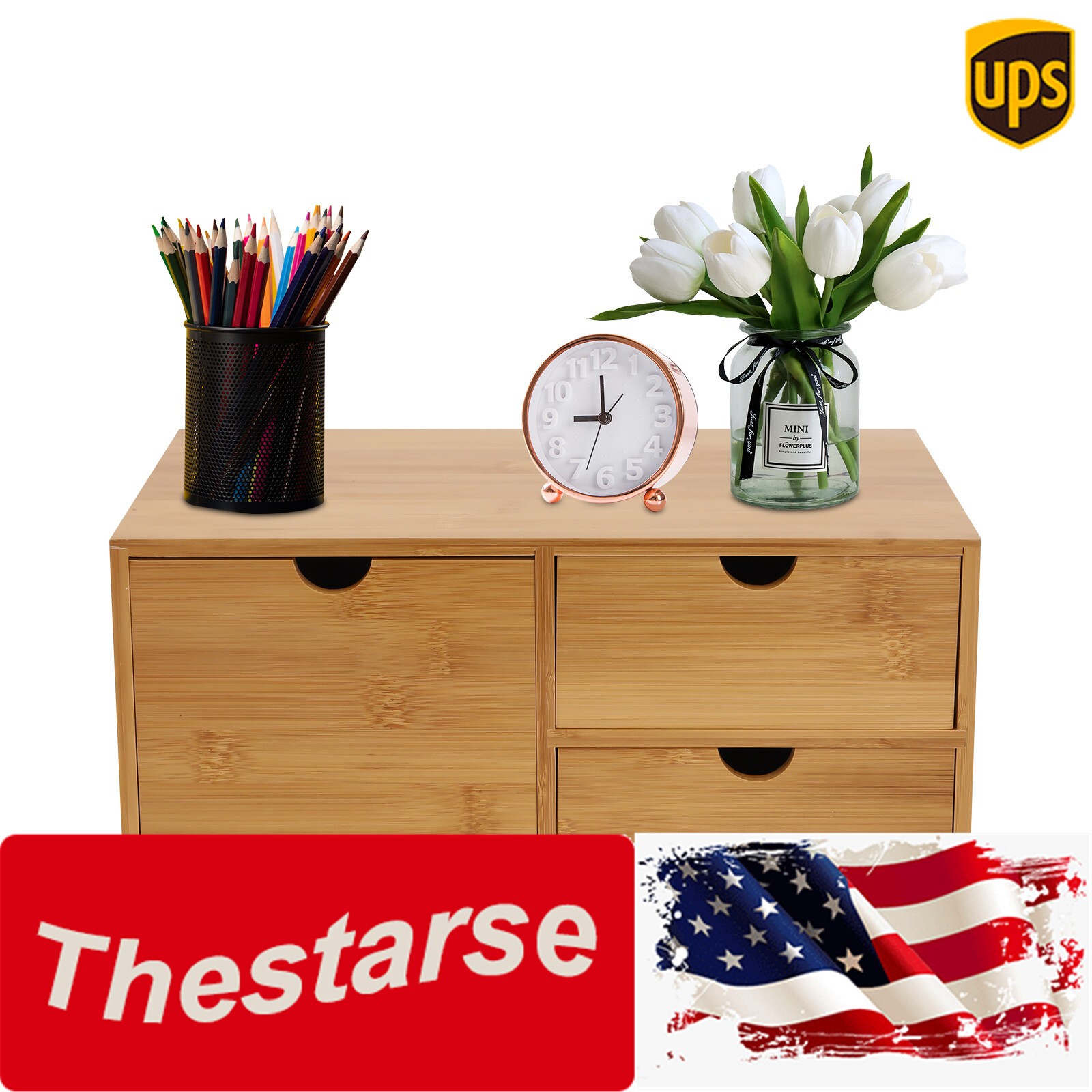 Bamboo Desk Organizer Drawer Tabletop Storage Organization Box for Office Home