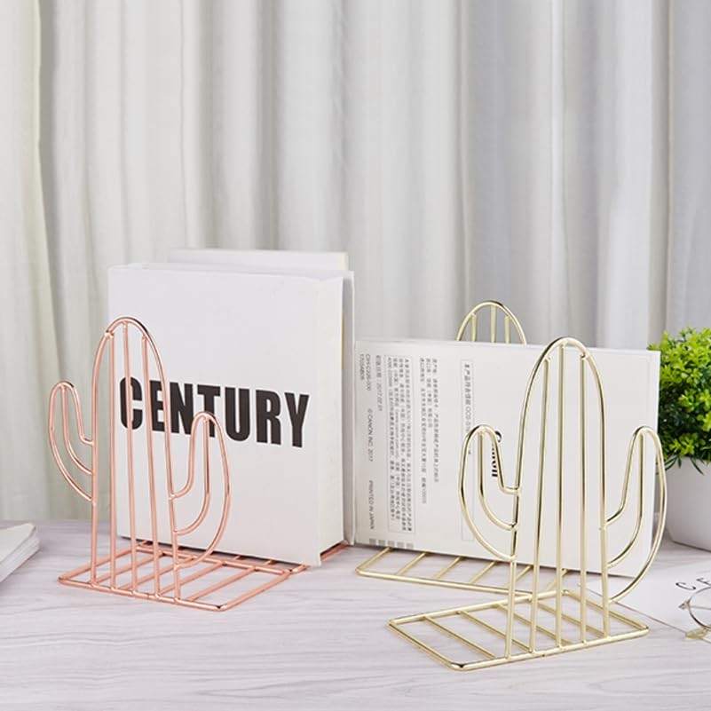 DIYEAH Metal Cactus Bookends 2 Pack 7.08X5.31X3.54 Inch 18*13.5*9cm, Golden