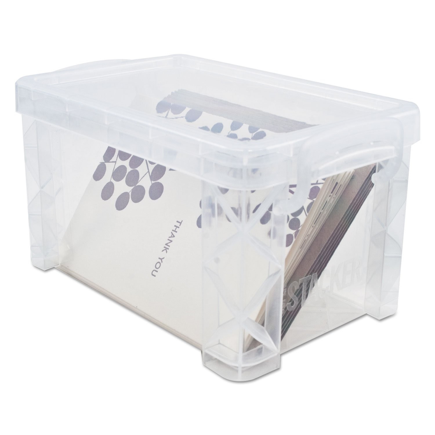 Advantus 40305 Super Stacker Storage Boxes, Hold 500 4 x 6 4″ x 6″, Clear