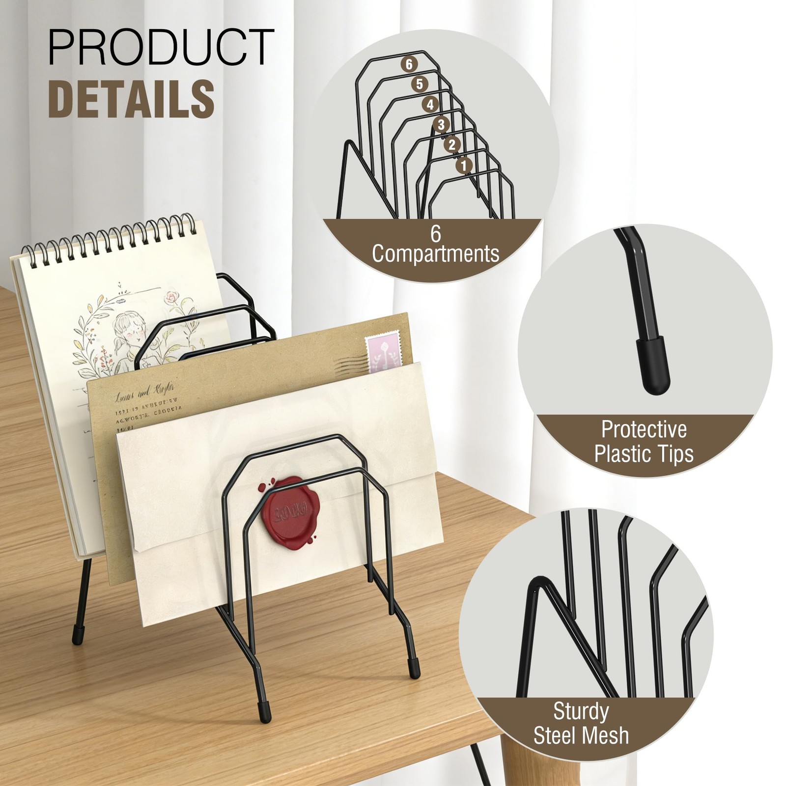 Incline Desk Organizer, Sorter Letter Organizer Rack with 6-Section Vertical …