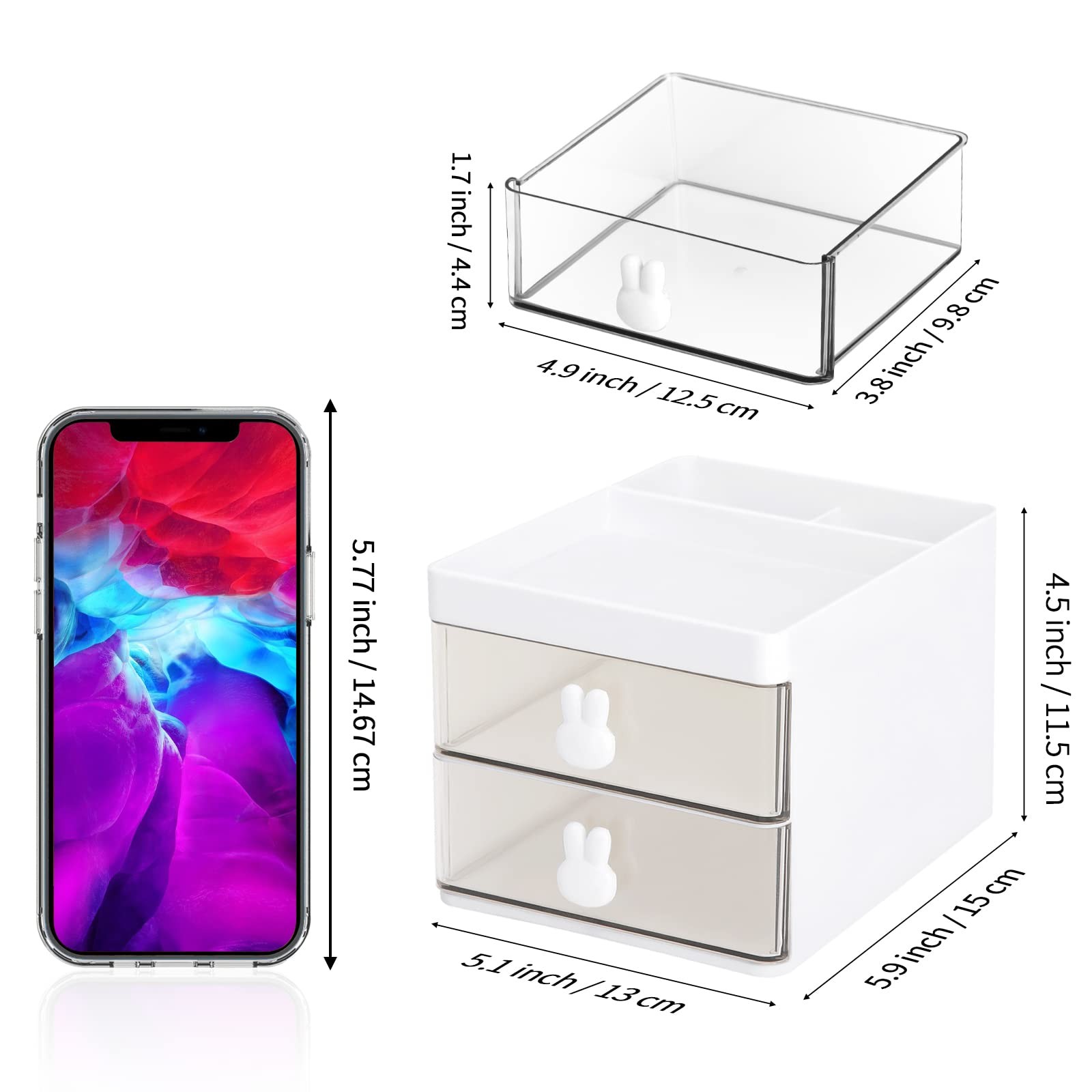 Small Desk Organizer With Drawer, Office Desktop Storage Box, Business Card/P…