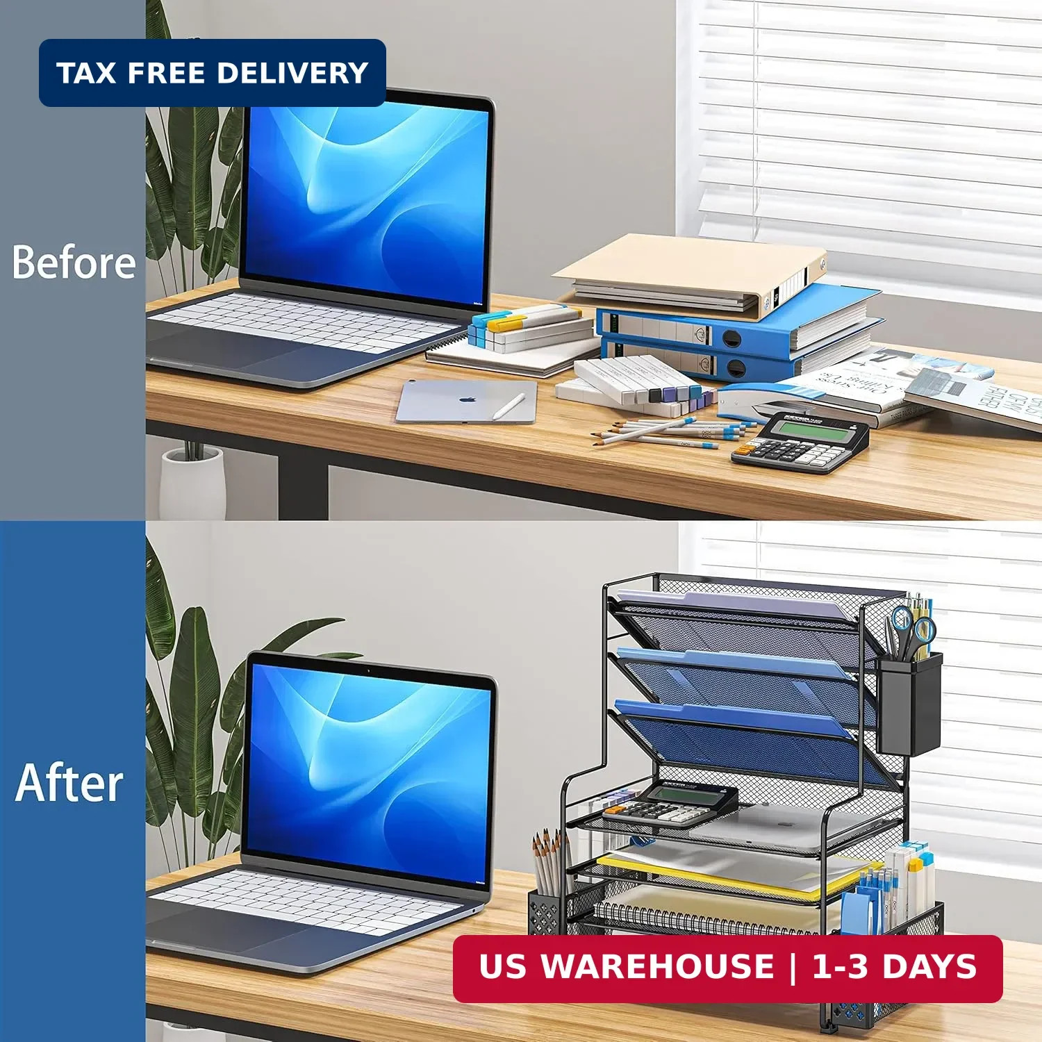 Simple Trending 7 Tier Desk File Organizer, Letter Tray Paper Organizer with Pen