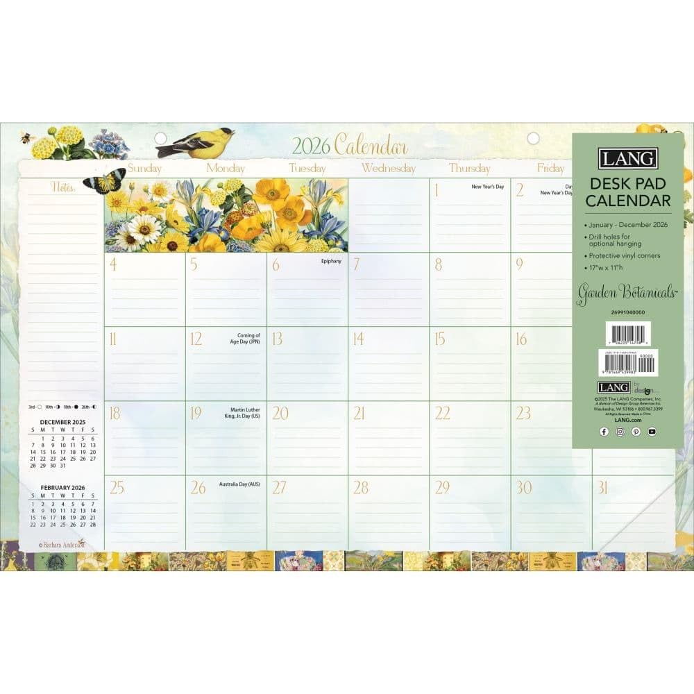 Lang, Garden Botanicals 2026 Desk Pad, 11” X 17”, Extra Large, Multi