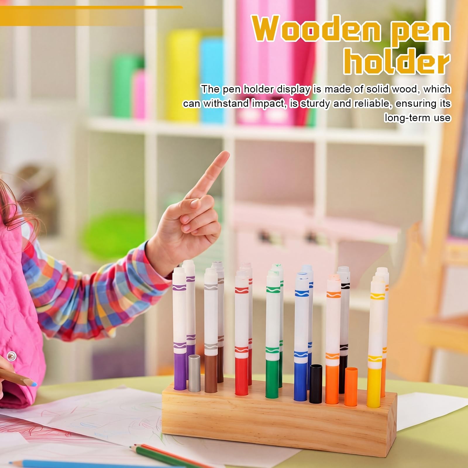 Wooden Marker Stand Marker Pen Holder Storage Organizer for Classroom Display…