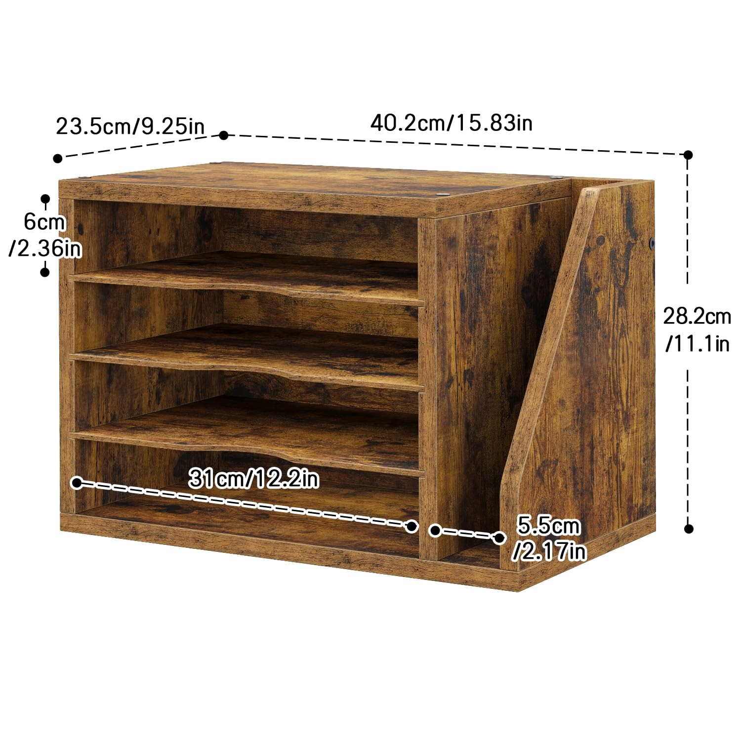 File Organizer Desktop, Wood Desk Organizer with 3 Adjustable Shelves, Mail P