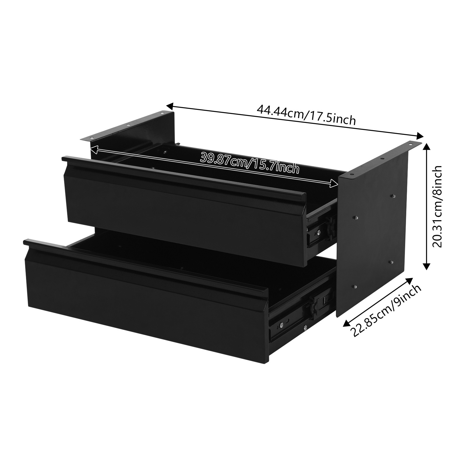 Black Dual Level 16″ Pull Out Under Desk Storage Drawer Set
