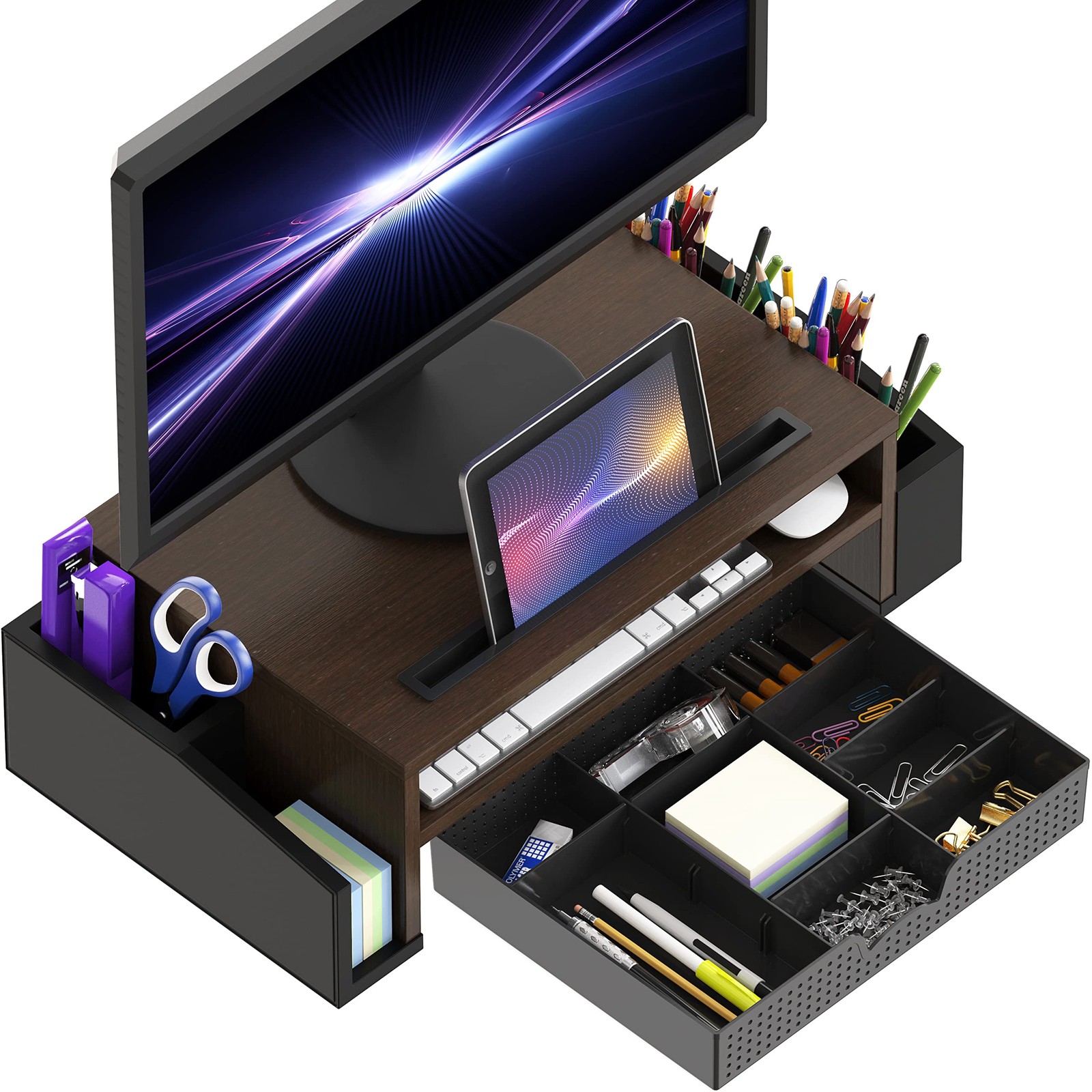 Simple Houseware Desk Monitor Stand Riser w/ Adjustable Organizer Tray Espresso