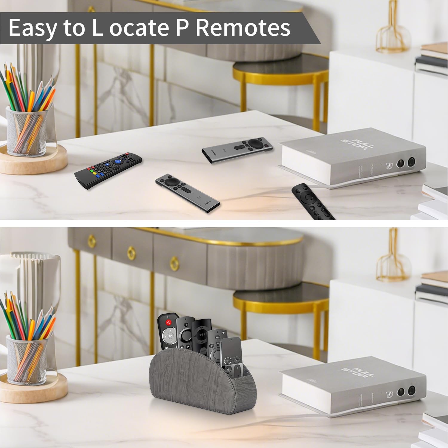 Remote Control Holder, Leather 5 Rooms Desk Organizer and Decorations for Liv…