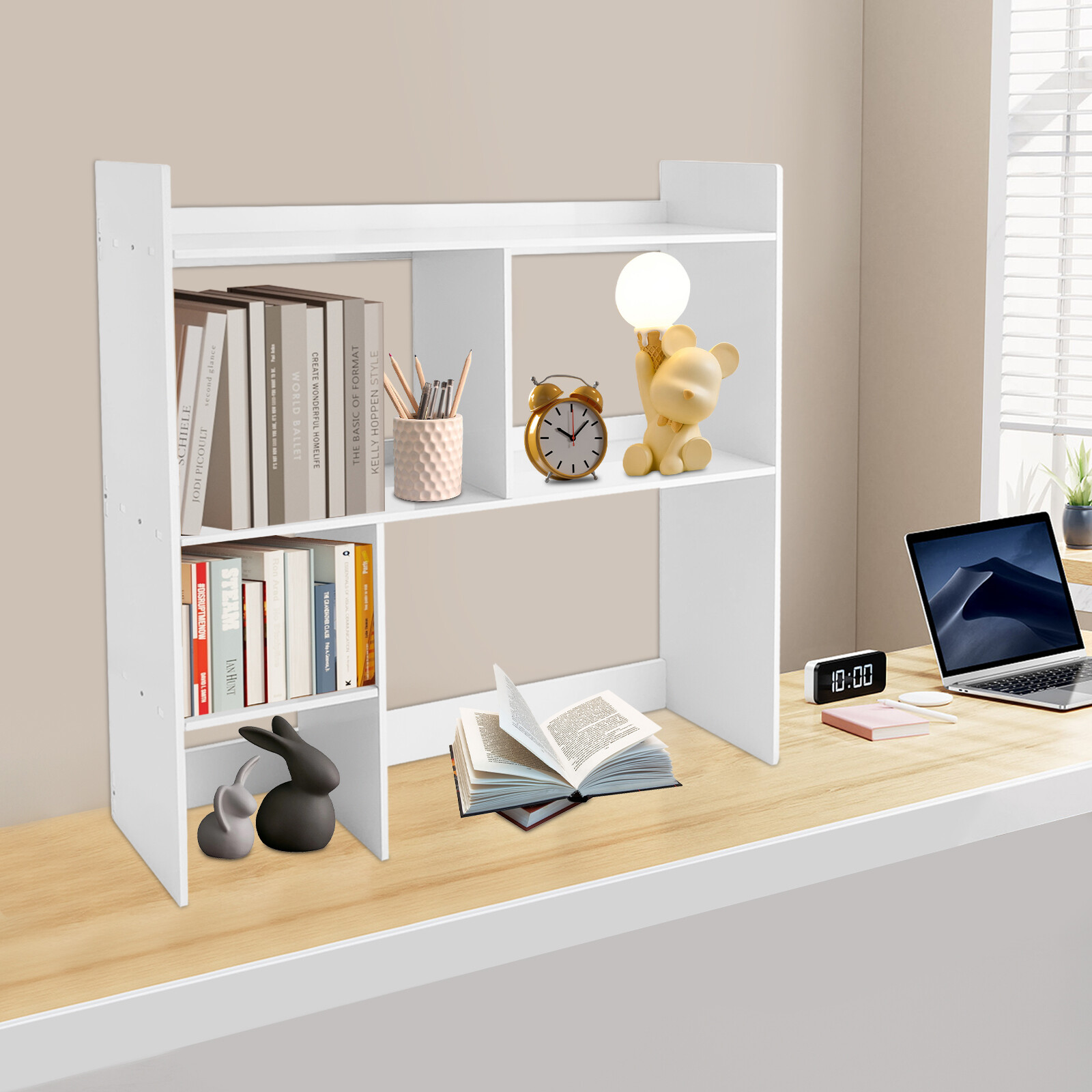 Rectangular Multi 5 Grid Desktop Shelf PVC Board Storage Organizer Office & Home