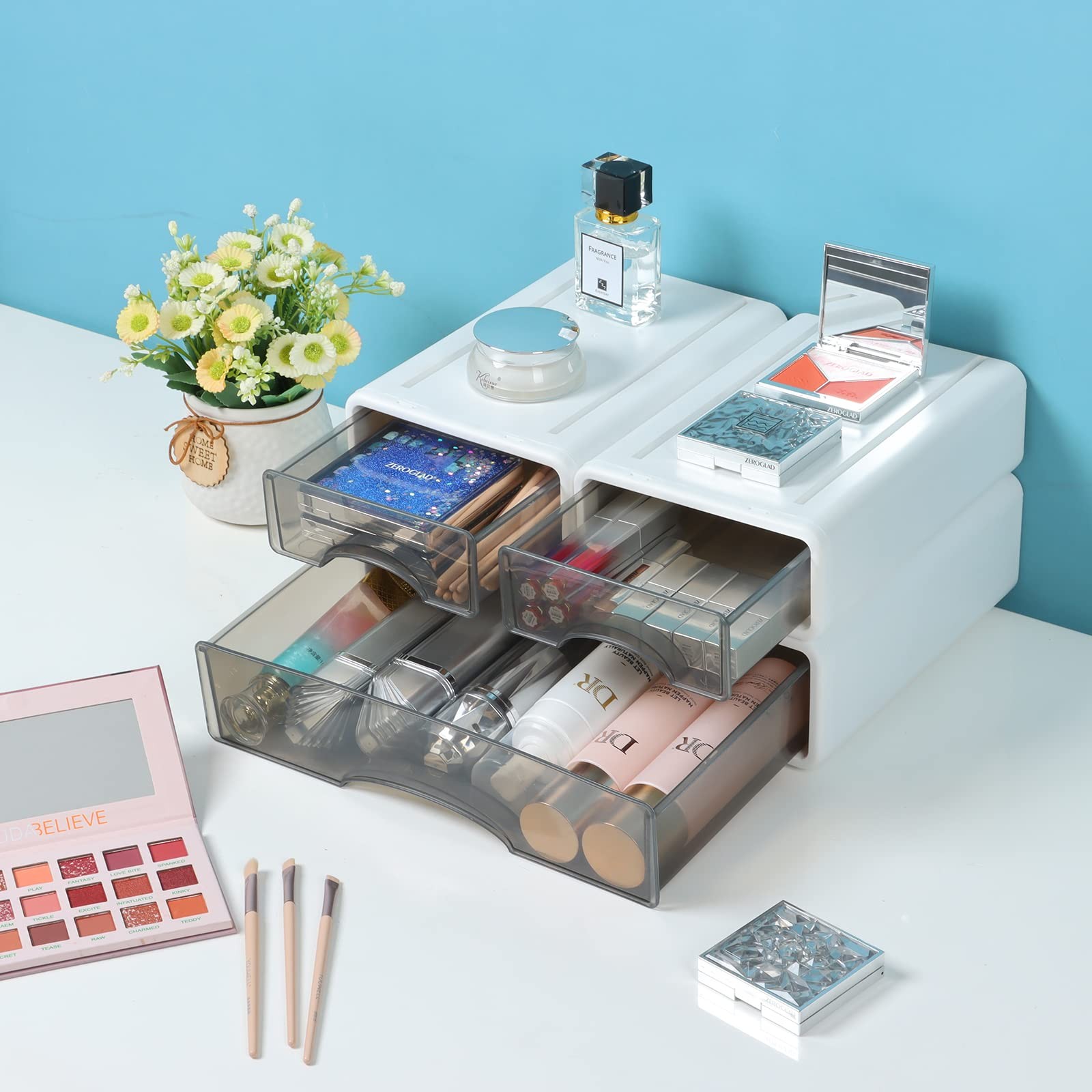OSteed White Desktop Drawers for Paper, Stackable 3 Mixed Drawers,