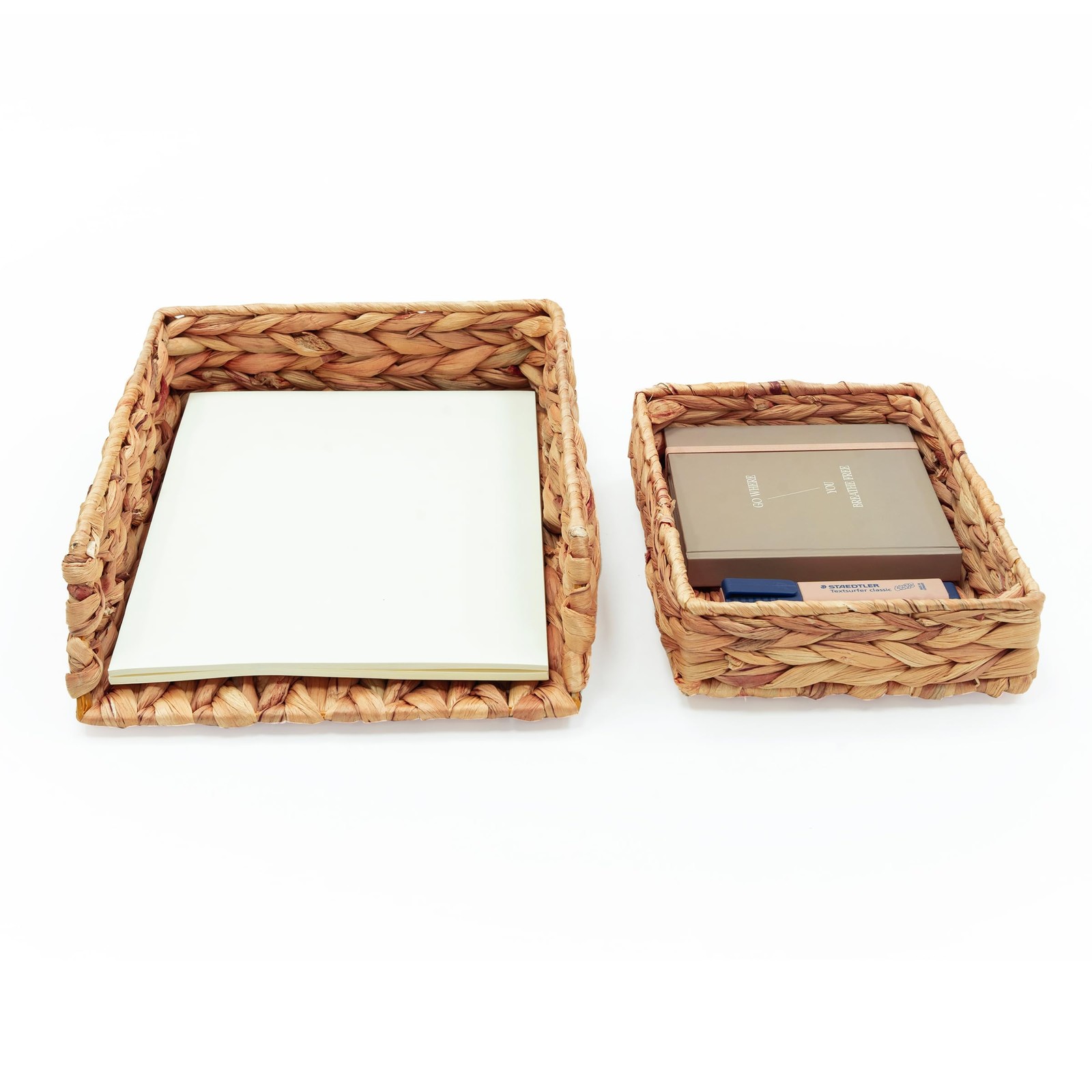 Desk Organizer Letter Tray Set of 2, Woven Water Hyacinth Tabletop Desktop fo…