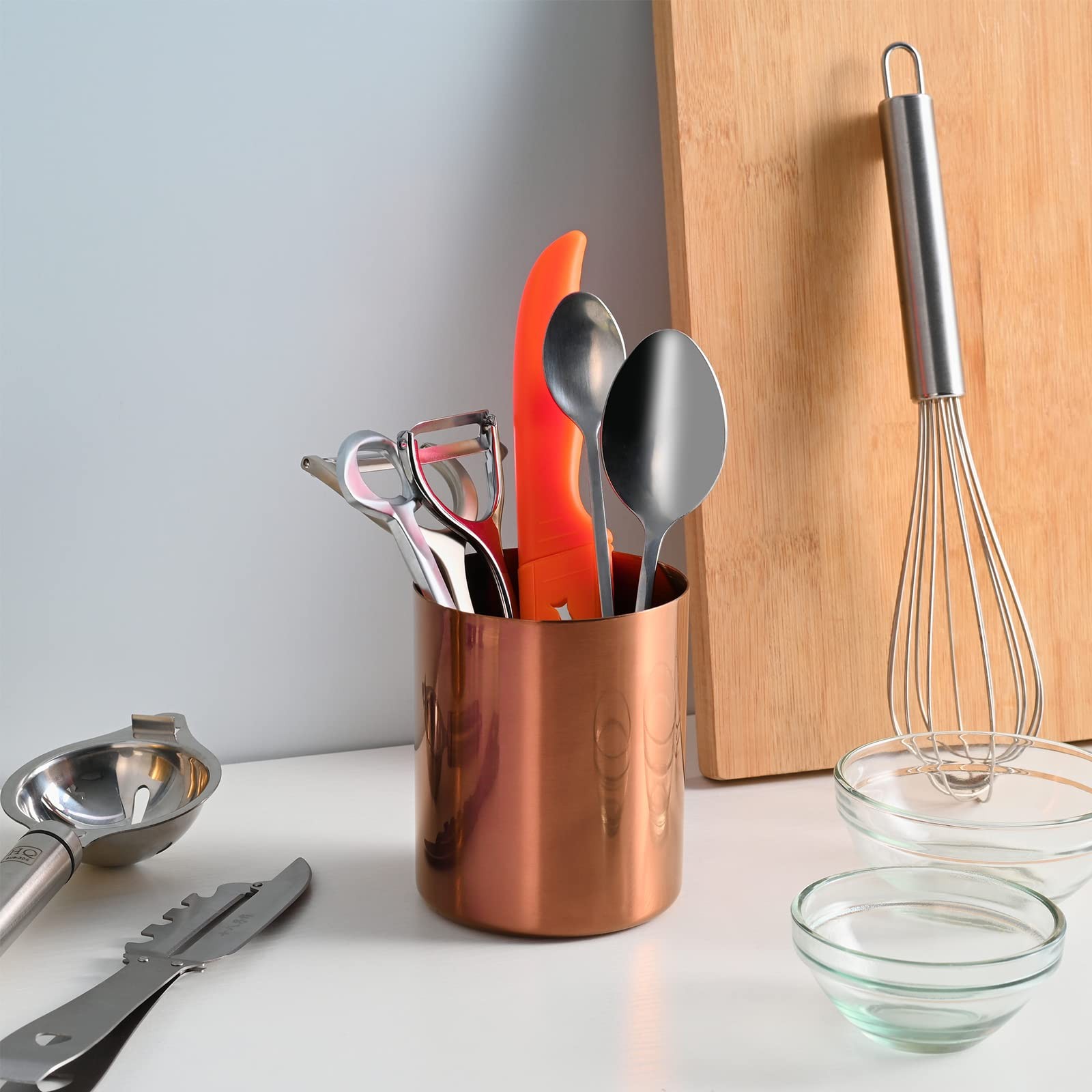 Lidwot Rose Gold 304 Stainless Steel Pen Holder & Pencil Cup, Metal Desk Cadd…