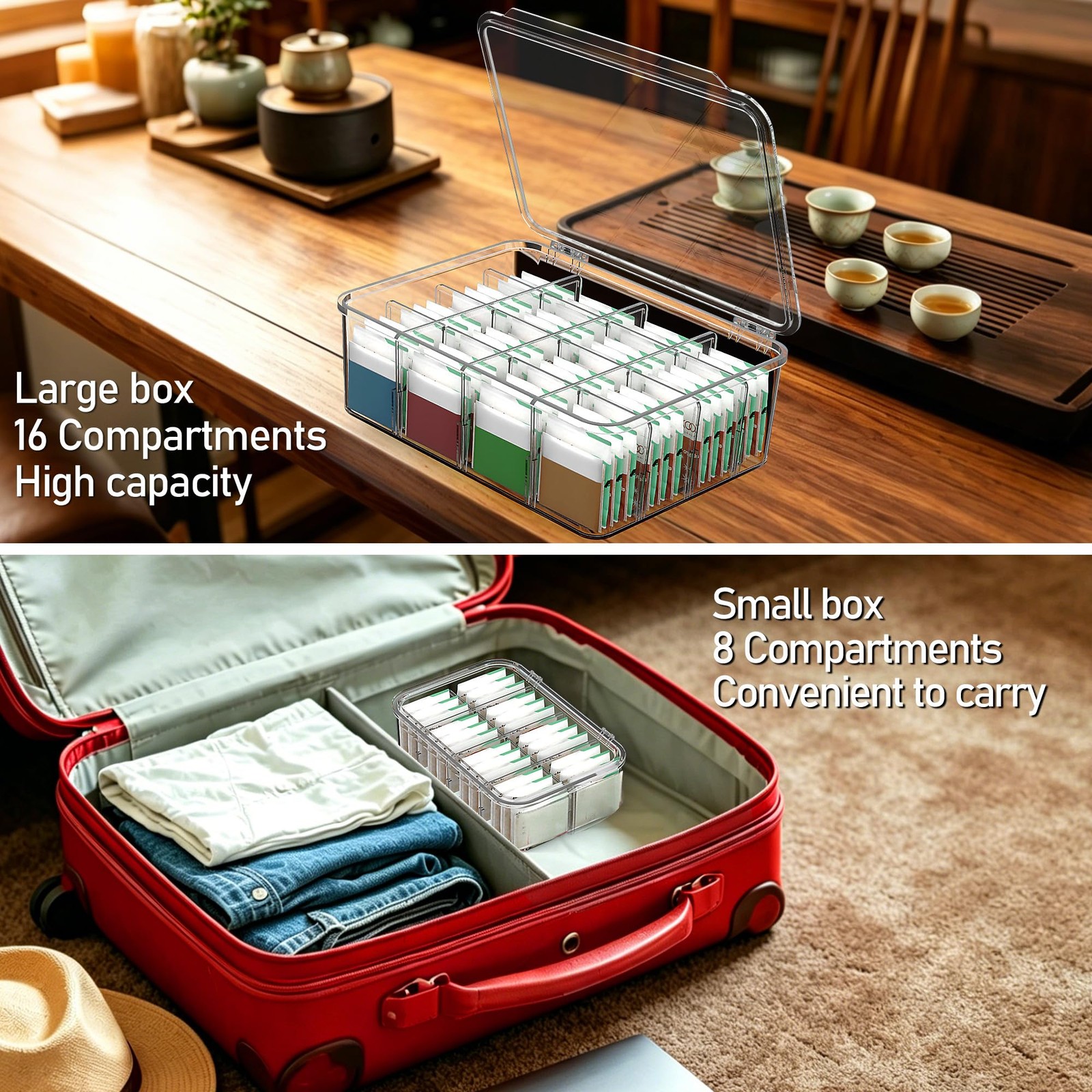 Aserelix Tea Bag Organizer, 2 Pcs Clear Organizers, Acrylic large, clear