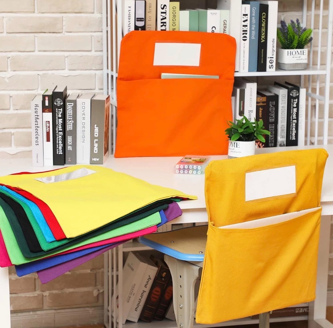 24 Pcs Classroom Chair Storage Pockets with Name Tags – Mixed Colors NEW