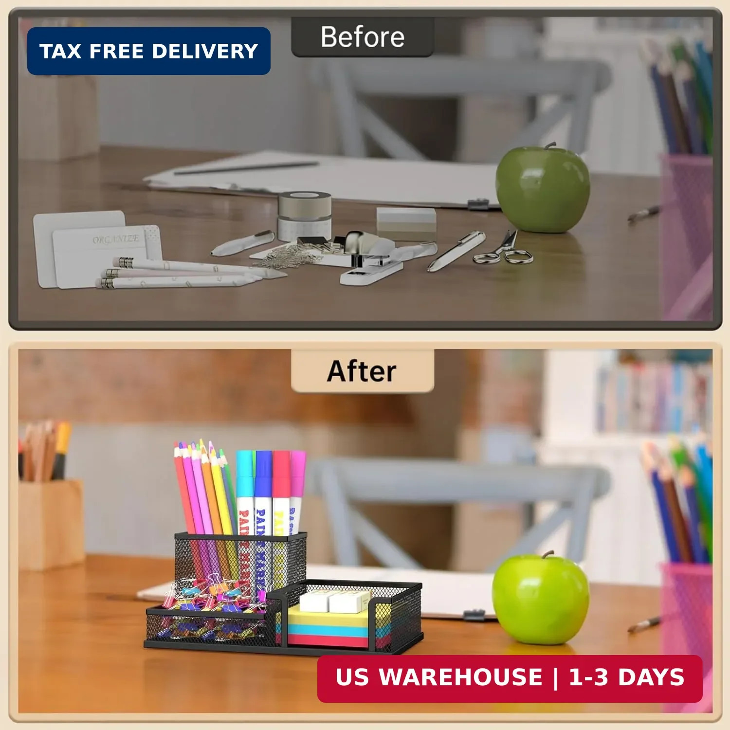 SUPEASY Pen Holder Desk Organizer, Office Supplies Pencil Holder with 3 Compartm