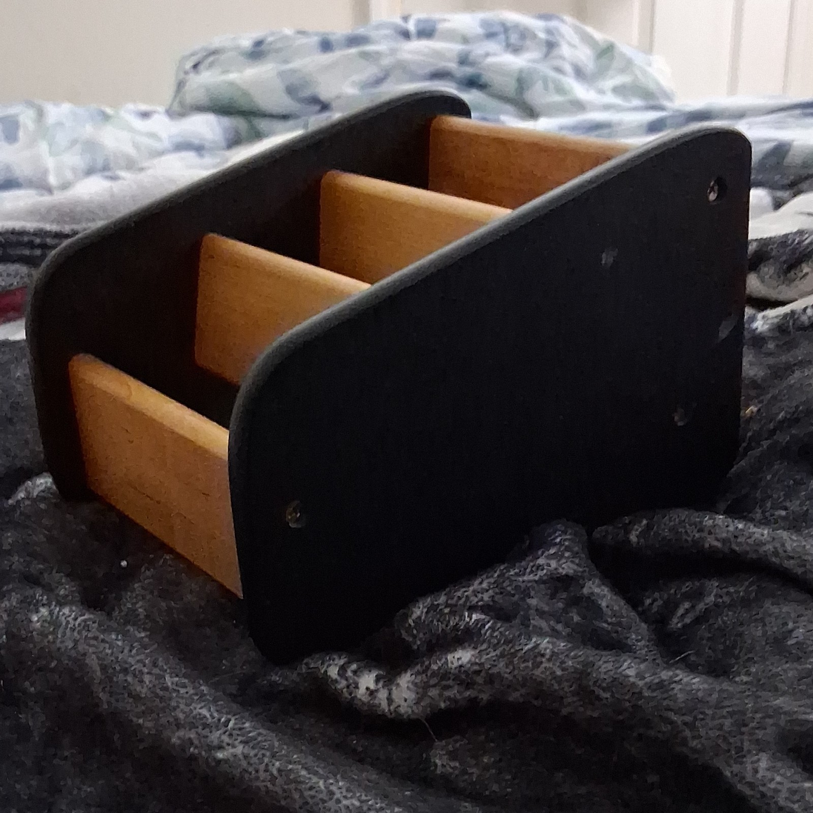 Wood Desktop Mail & Letter Organizer Holder, Multiple Compartments, Black Sides