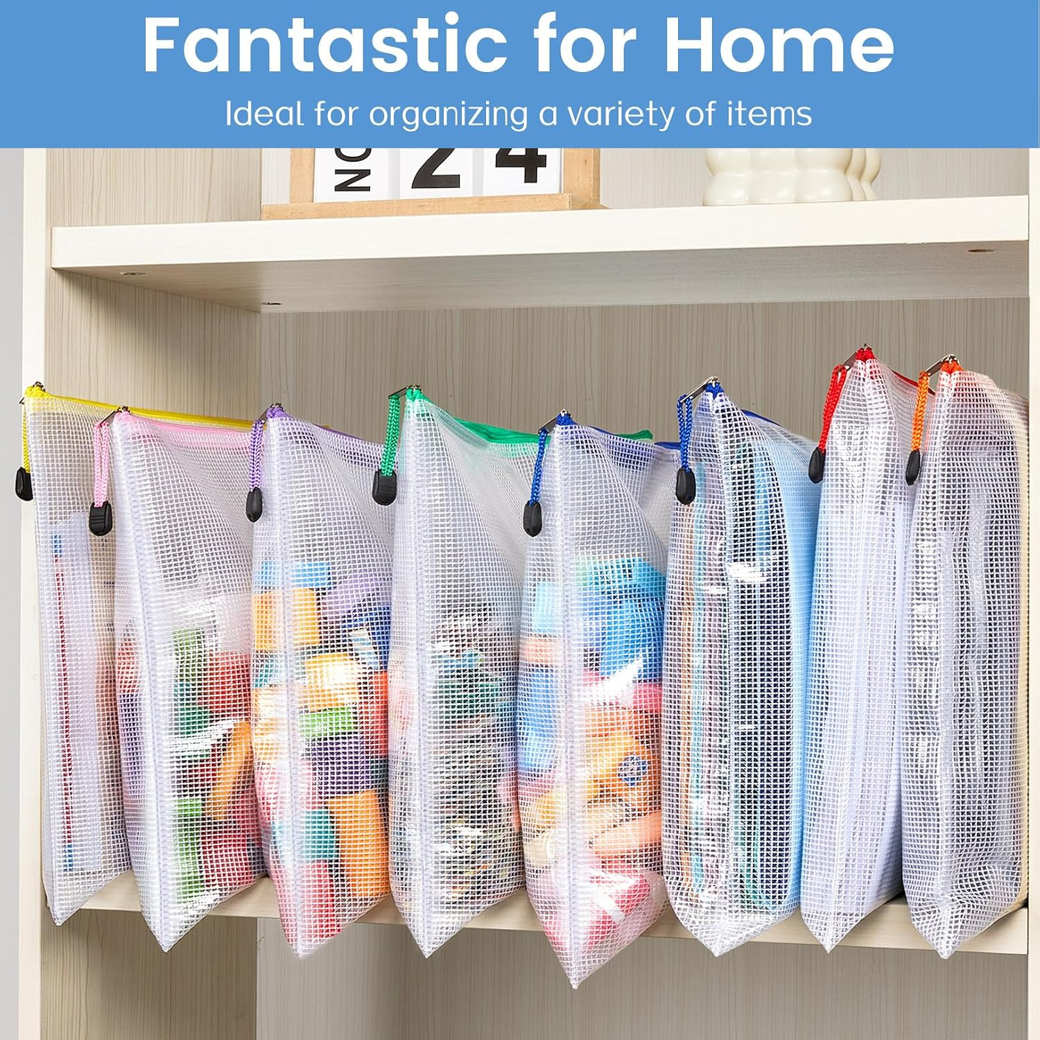 24 Pack Super Large Mesh Zipper Pouch Bags, A3 (16.5×11.7 In) Storage Bags with