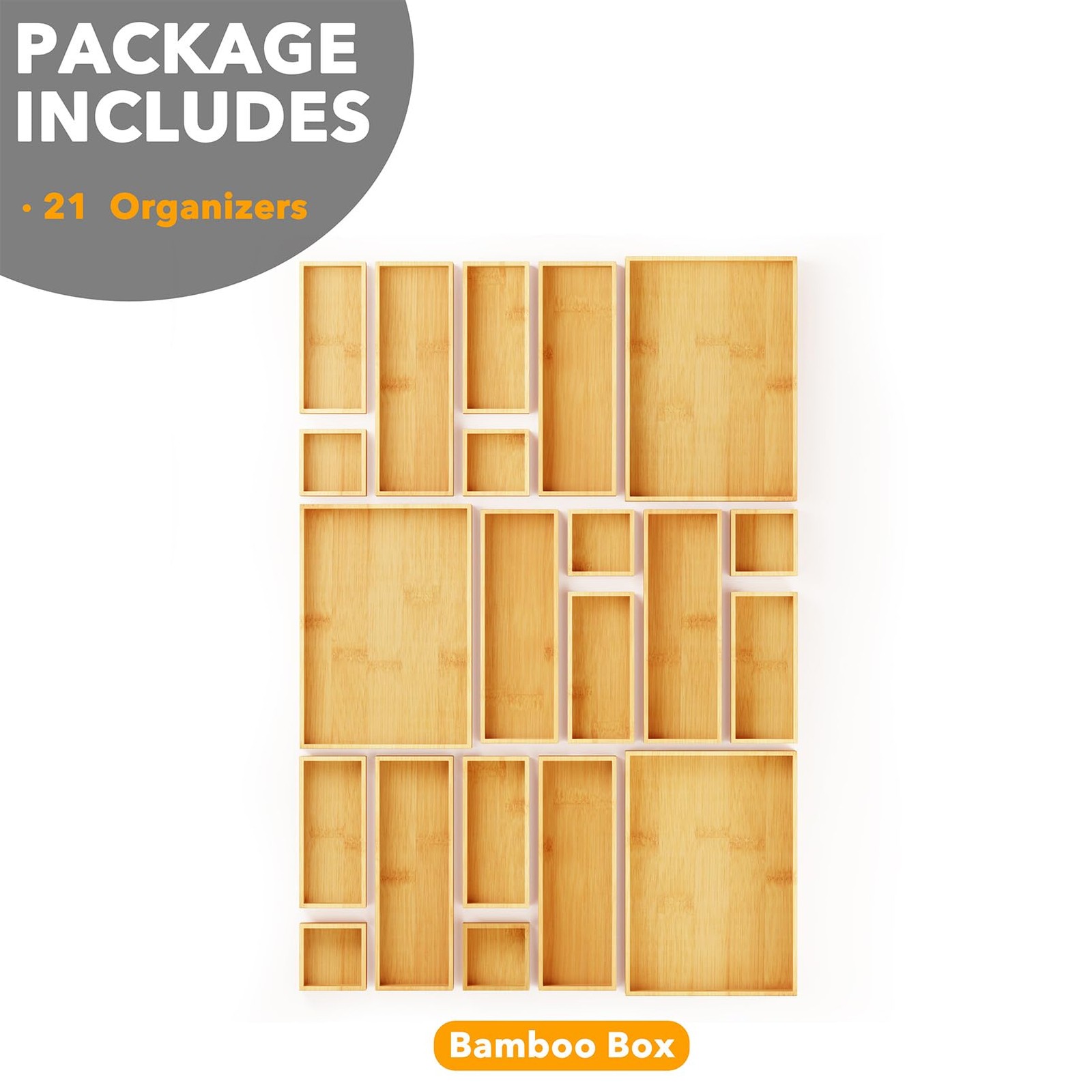 SpaceAid 21-Piece Bamboo Drawer Organizer Storage Boxes 21-Piece, Natural