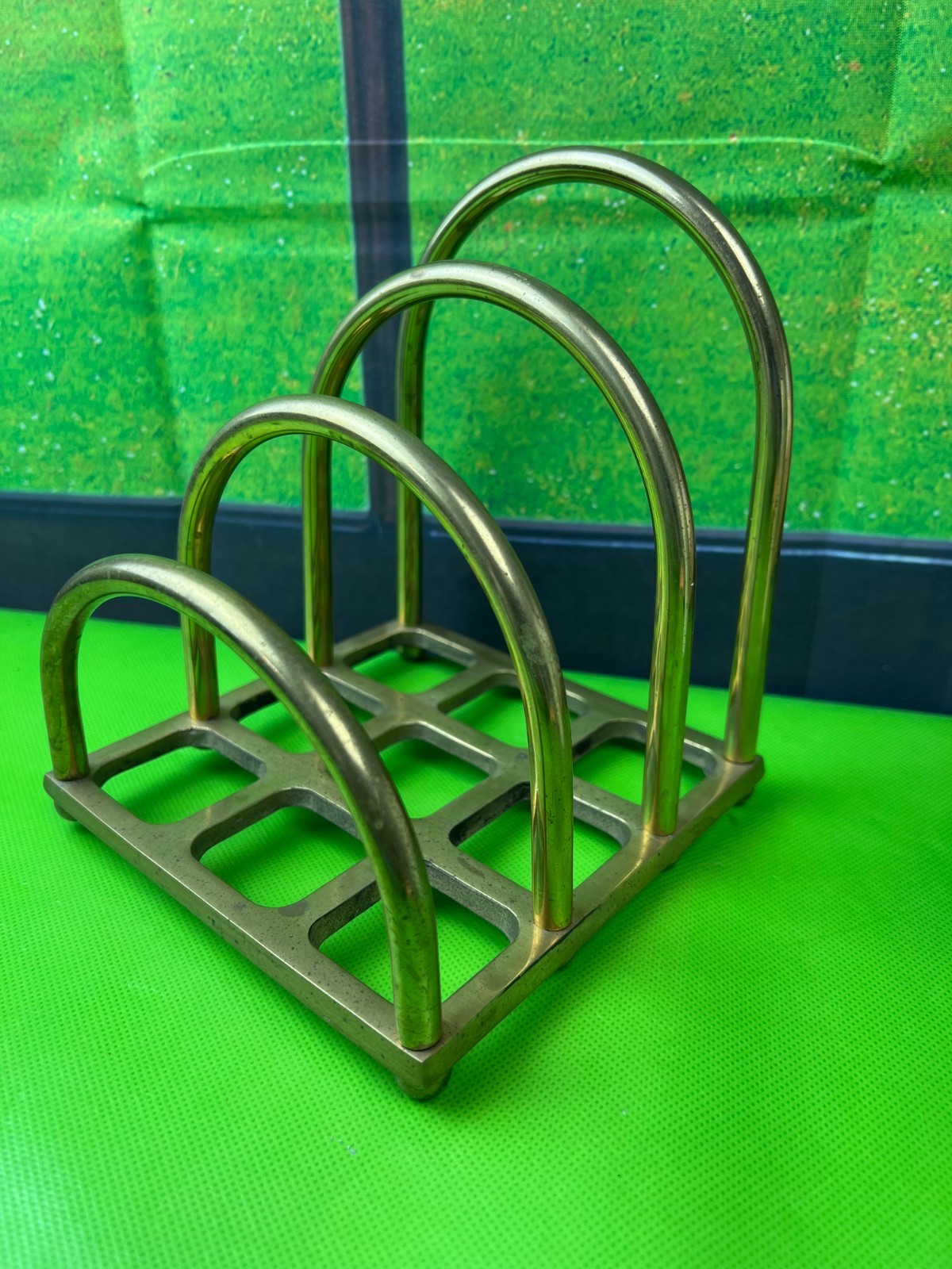 Brass Tiered letter holder desk organizer waffle bottom