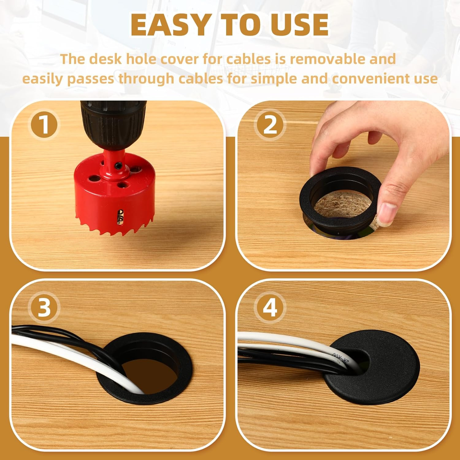 Desk Grommet 1.5 Inch (38 Mm) 10 Pieces, Desk Hole Cover for Cables White, Desk