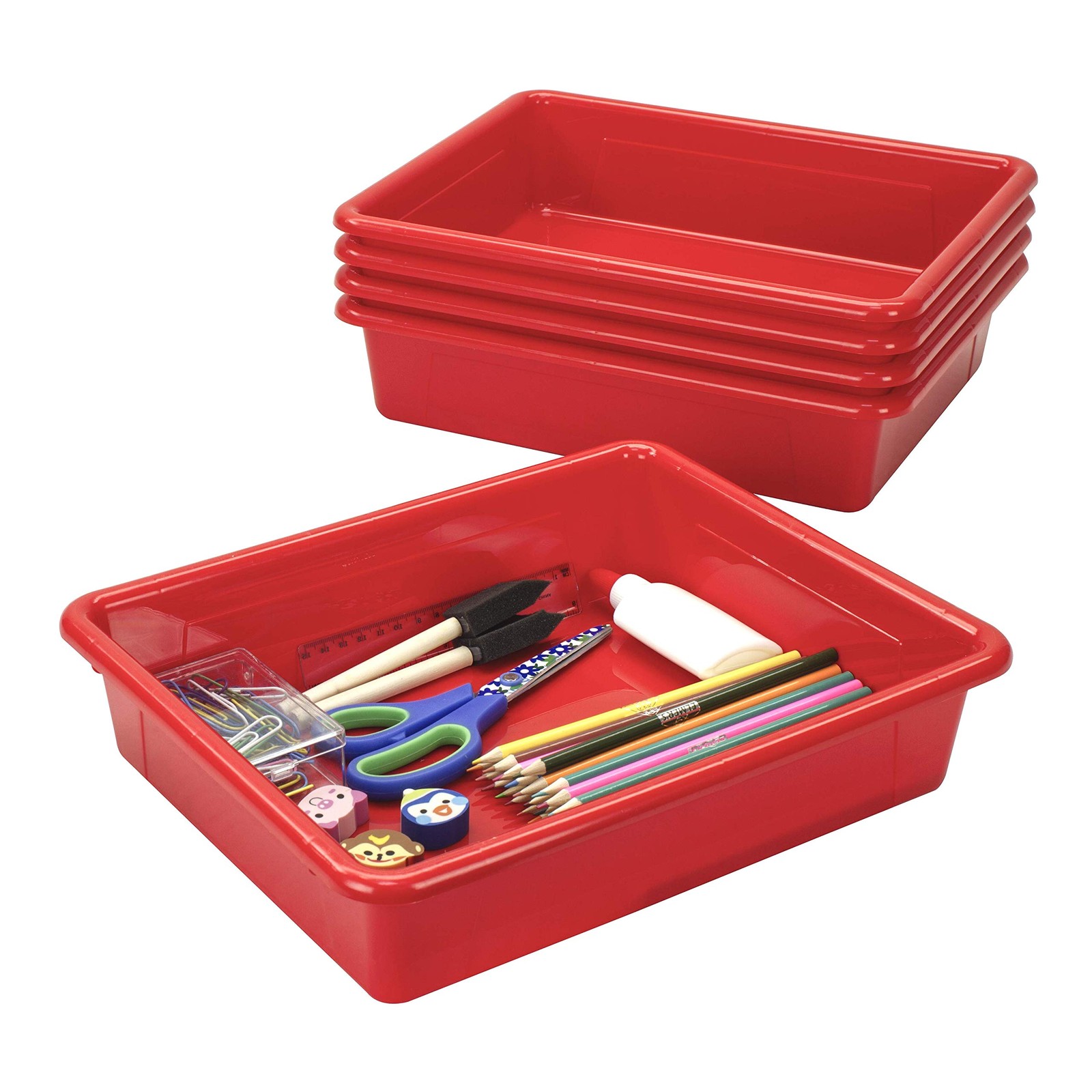 Storex Letter Size Flat Storage Bin For Classroom Office And Home Red 5-Pack 10