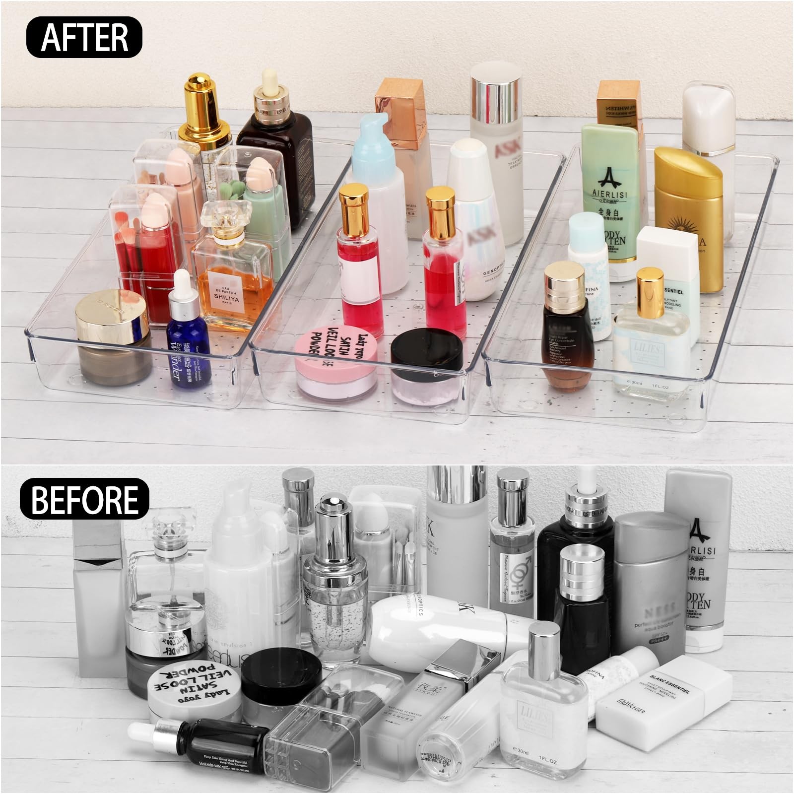 Ohlove 6Pcs Clear Plastic Drawer Organizers Tray 12″ x 12″x6″, Transparent