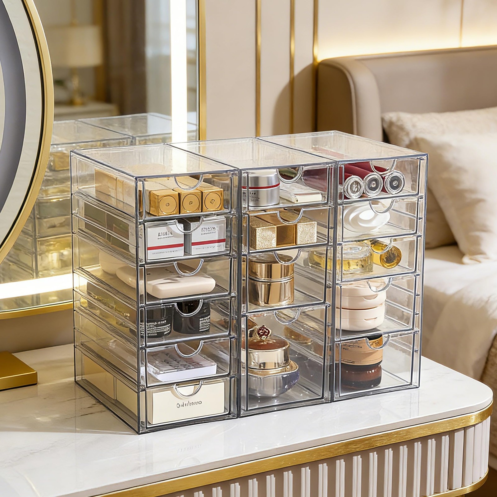 Prsildan Acrylic Drawer Organizer with 15 Drawers, Makeup Craft Transparent