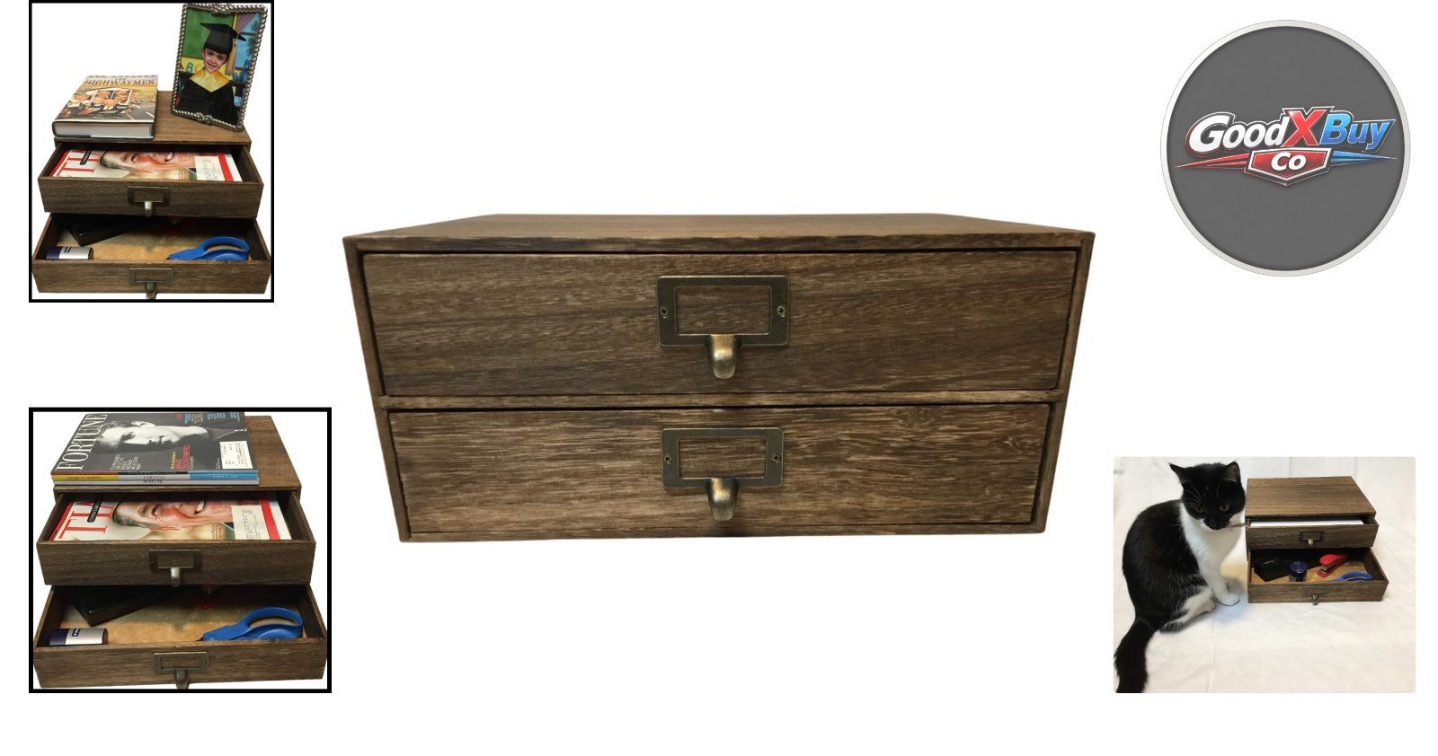 Walnut 2-Drawer Wooden Monitor Stand Office Desk Organizer