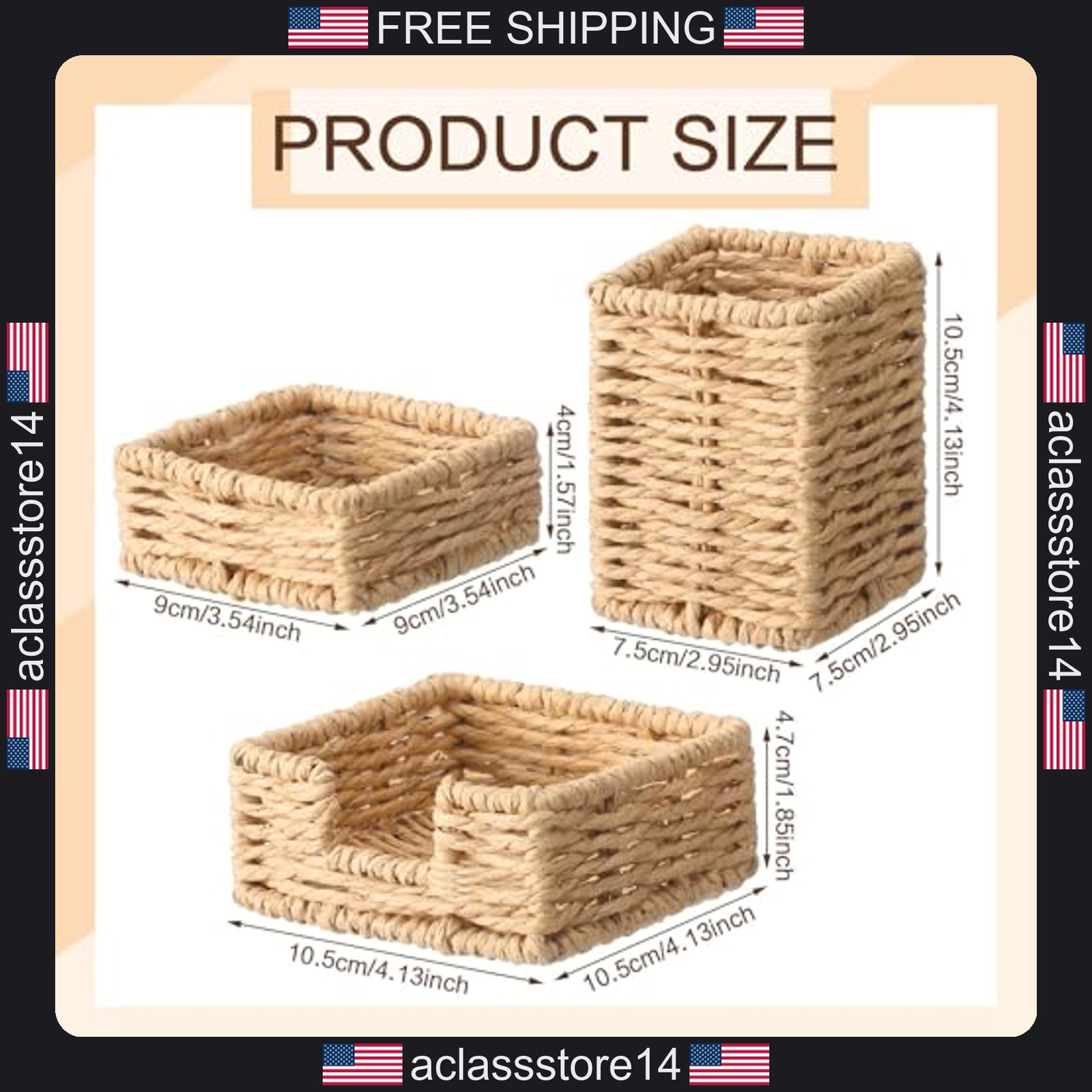 Khaki Paper Rope Woven Desk Organizer Set of 3 Office Home Desktop Accessories