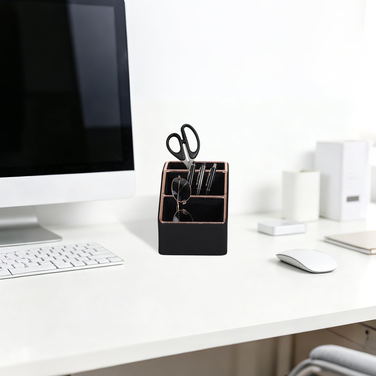 Rose Gold Edge Inlaid Leather Desktop Organizer, Remote Control Holder,Nights…