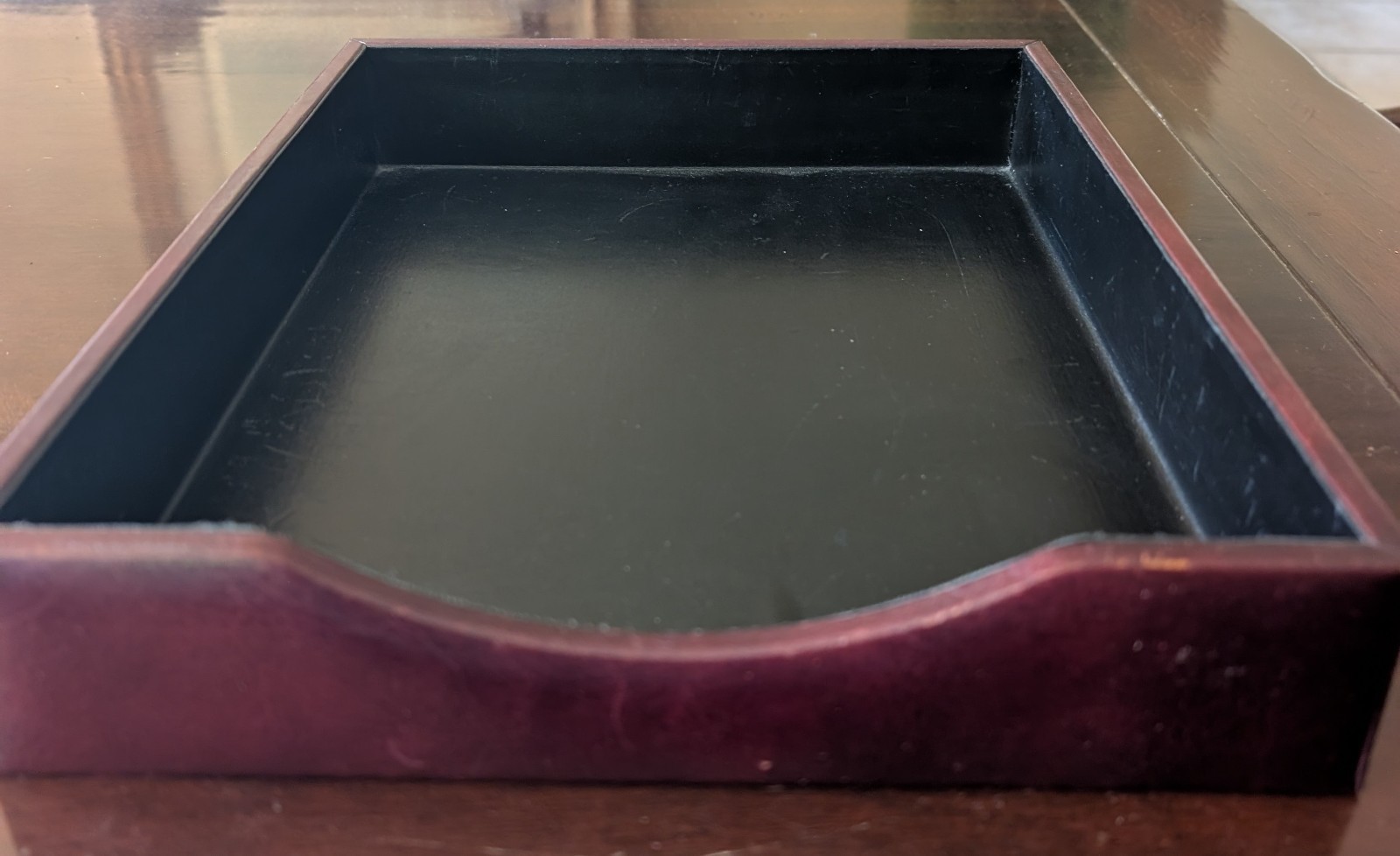 Bosca Hand Stained Hide Brown Leather Desktop Letter Tray Organizer 13″ x 10.5″