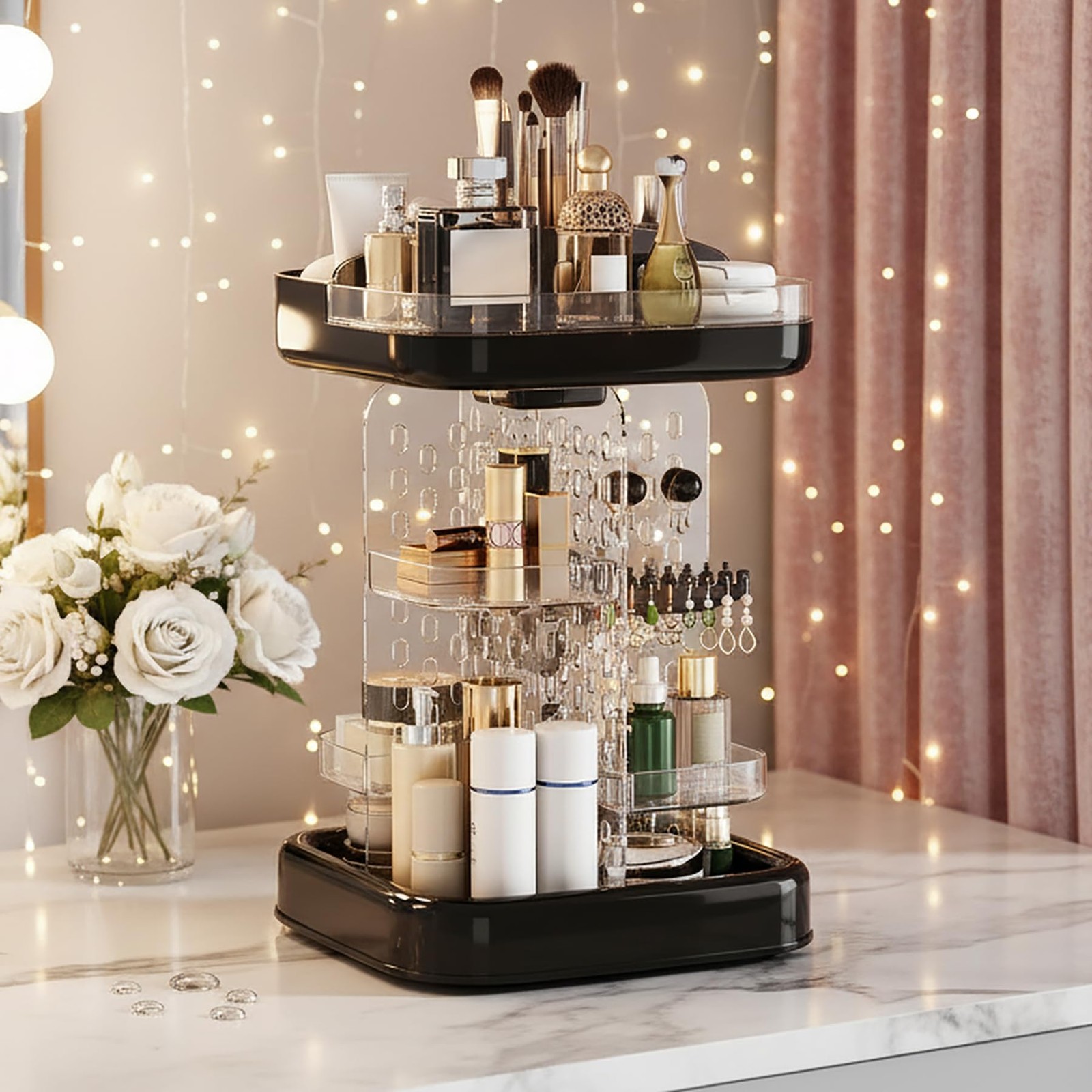 360 Rotating Make up Organizer for Vanity & Countertop, Clear Black