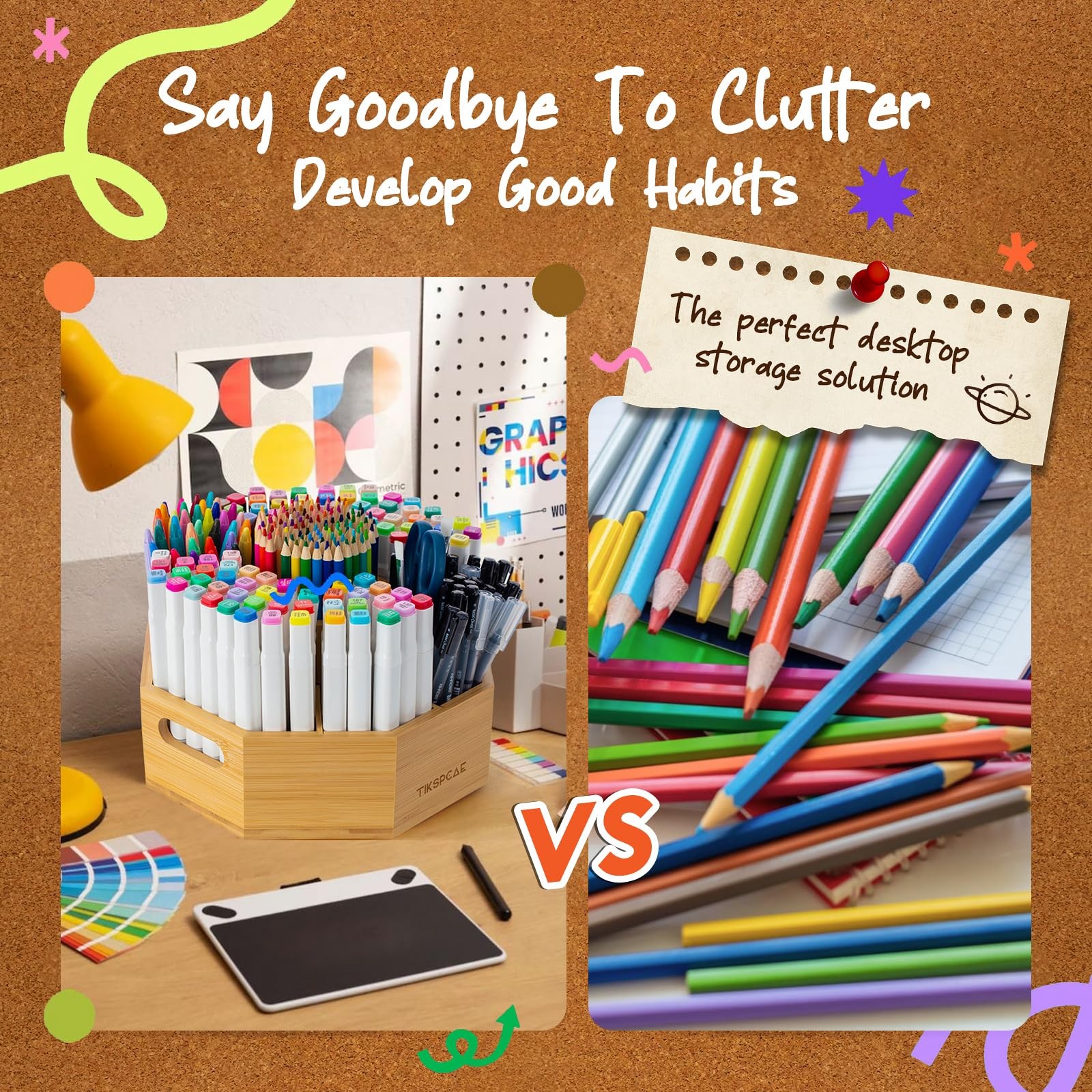 360° Rotating Art Supply Organizer, Holds 750+ Pencils, Bamboo Marker & Pen H…